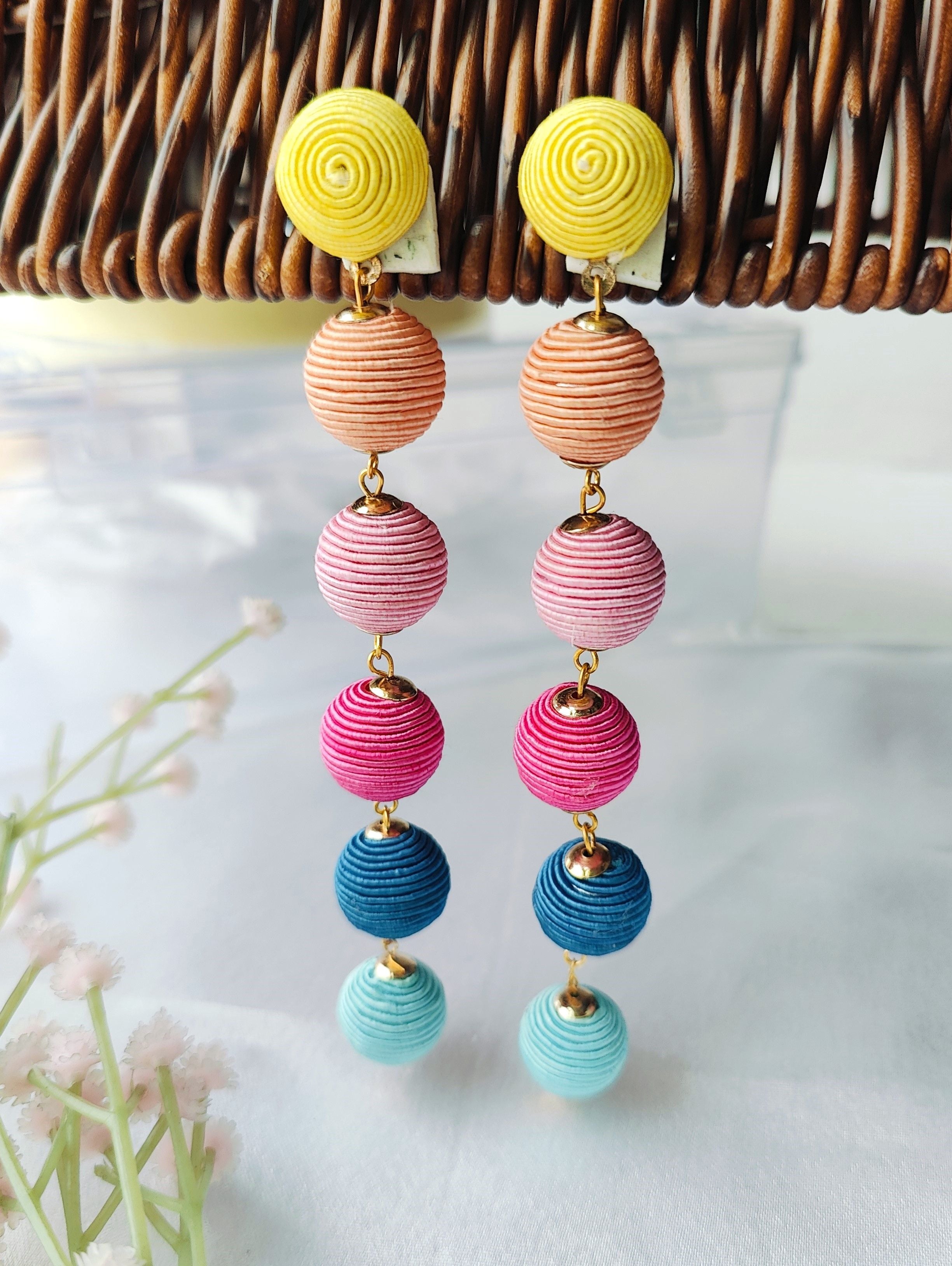 Rainbow Hues Beaded Drop Earrings for Girls - Main Image