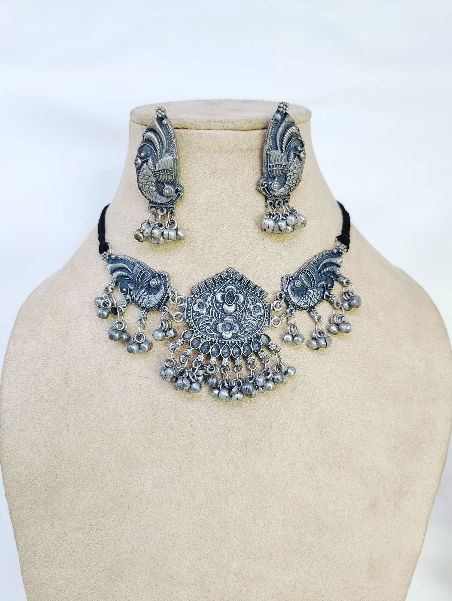 Oxidised Silver Antique Choker Set for Boho Fashion