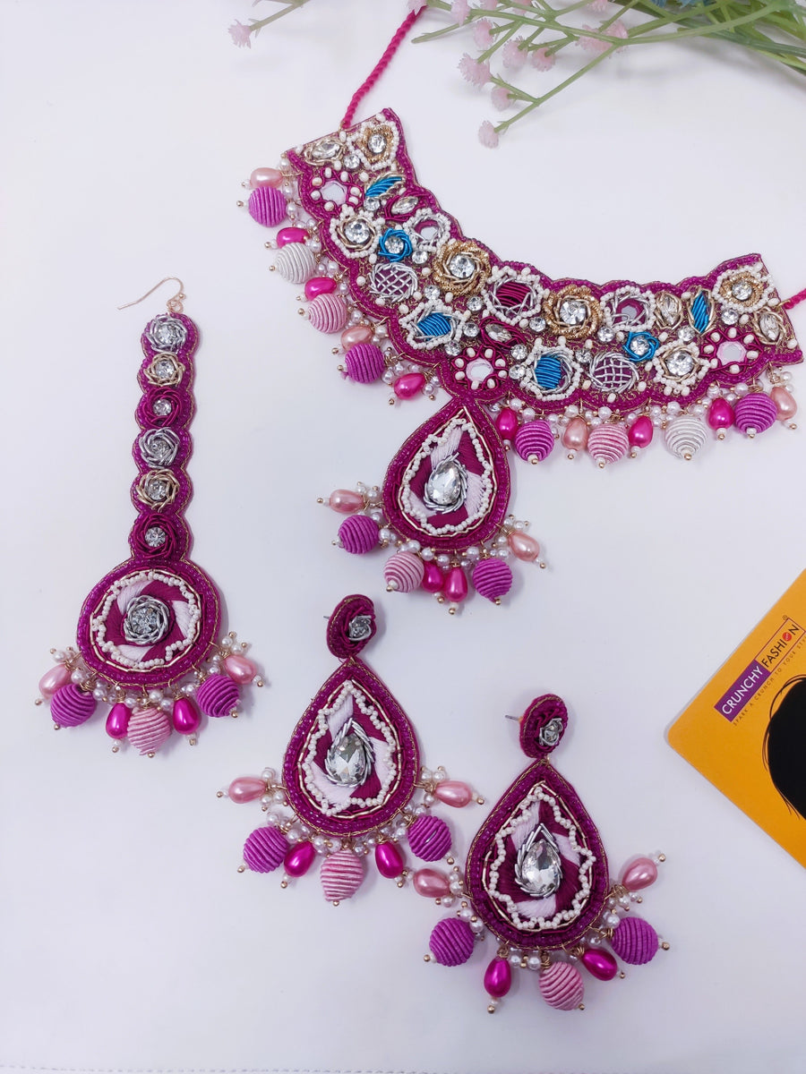 Pink Floral Handmade Jewellery Set Light Pink Bridal Jewelry