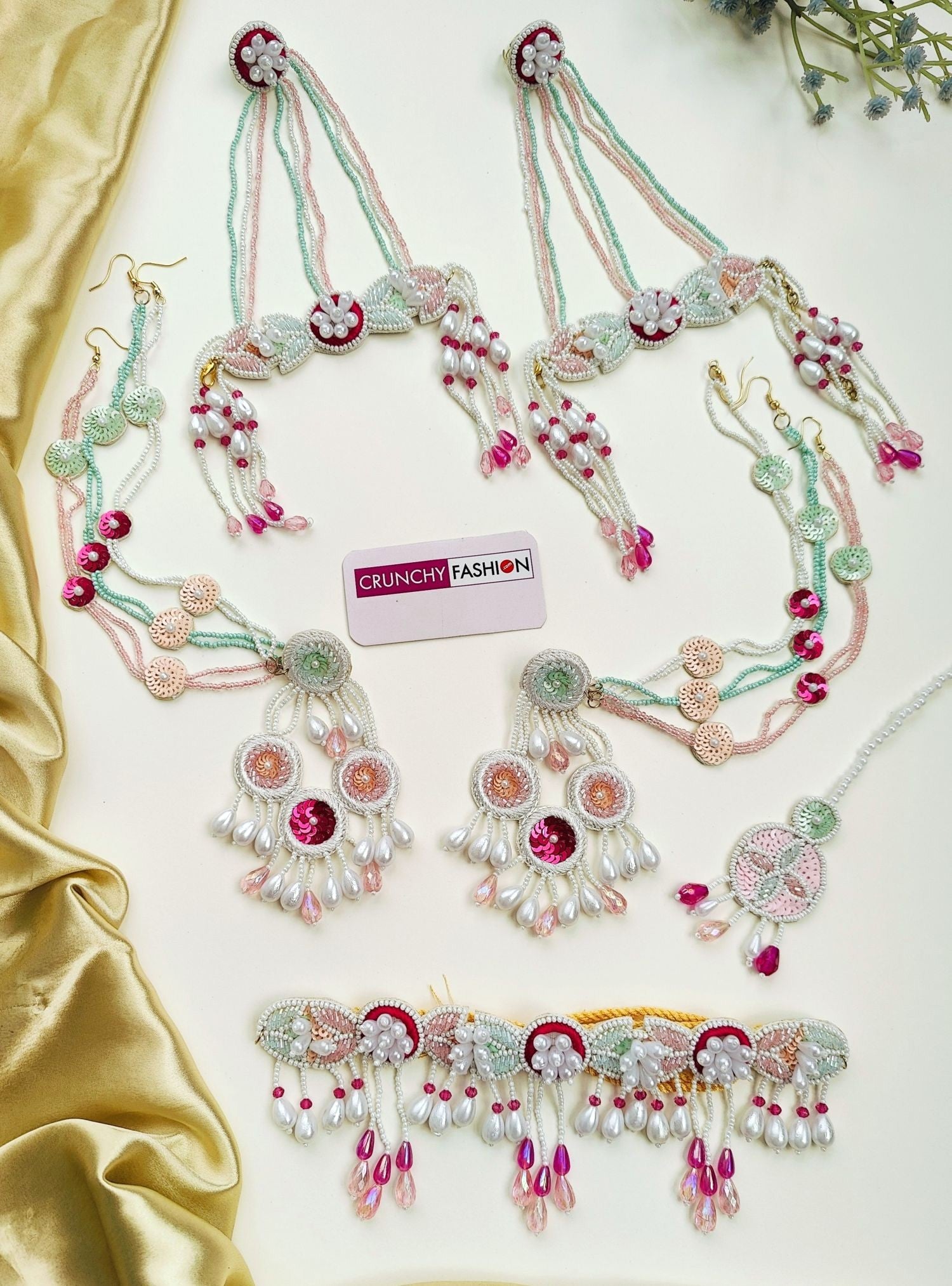 Chic Handmade Flower Jewellery Set for Women and Girls -Mehndi