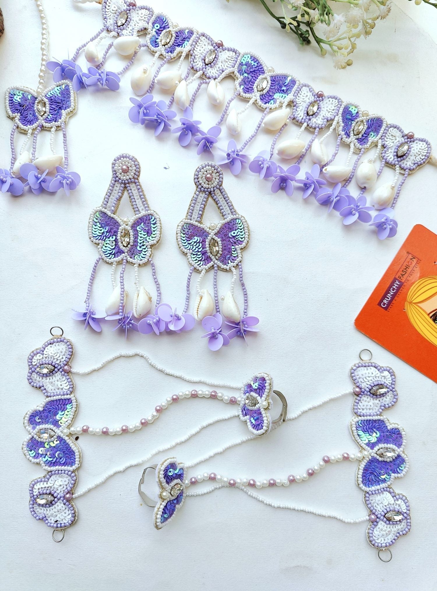 Lavender-White Butterfly Haldi Mehndi Jewellery Set for Women