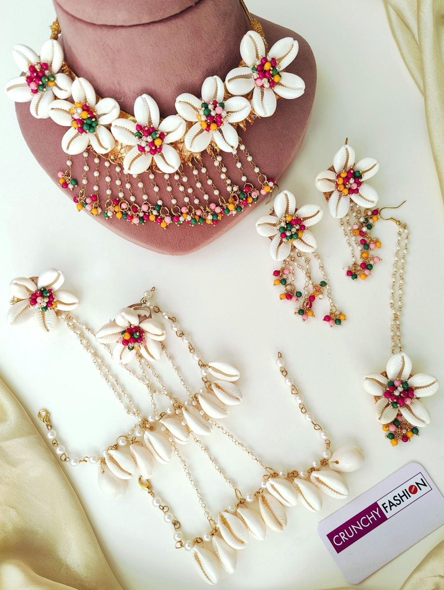 Pearl Cowrie Shell Handmade Jewellery Set for Haldi