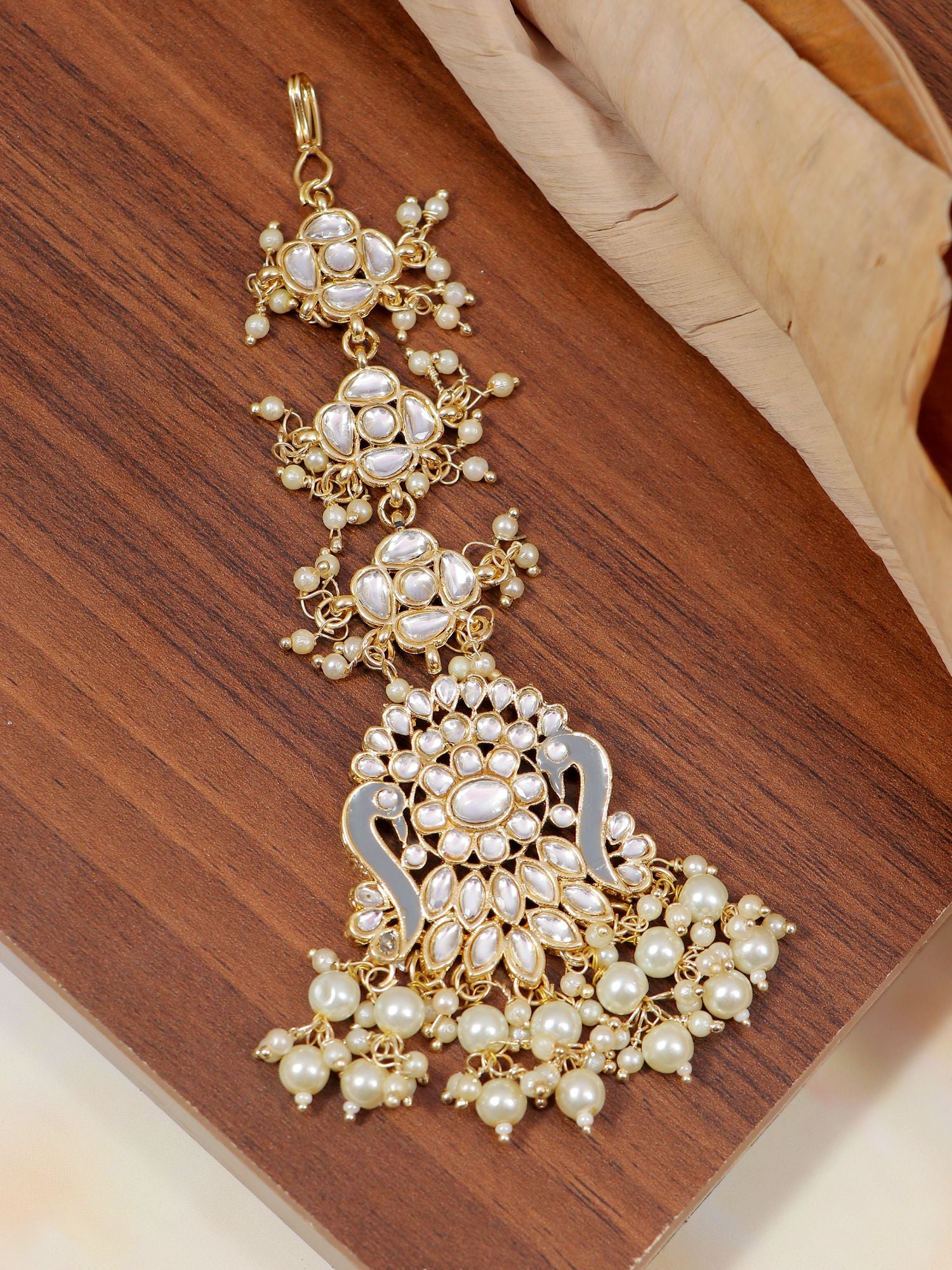 Peacock Design Maang Tikka, Golden Ethnic Hair Tikka for WOmen