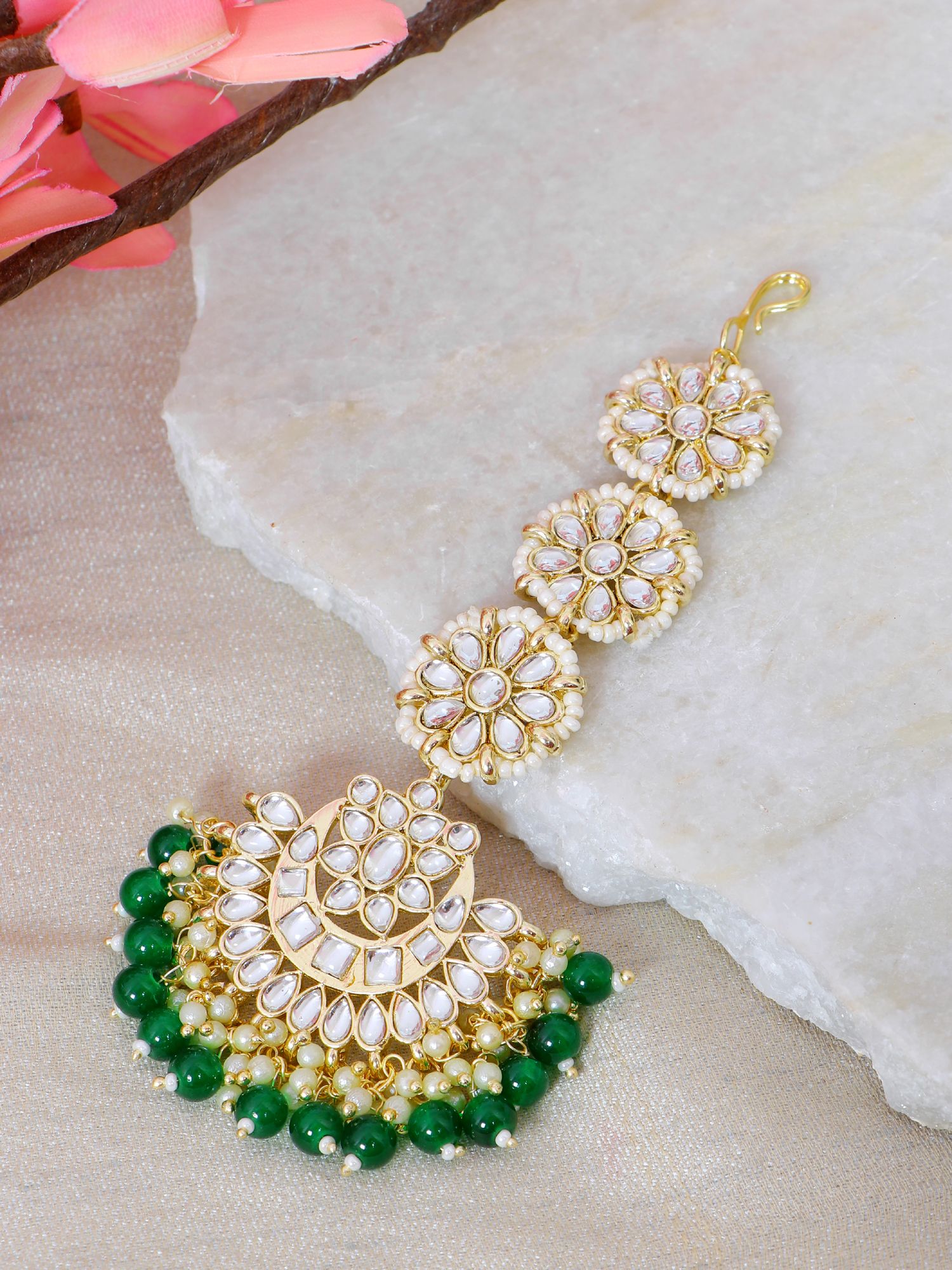 Green Drops Ethnic Maang Tikka for Weddings and Festivals