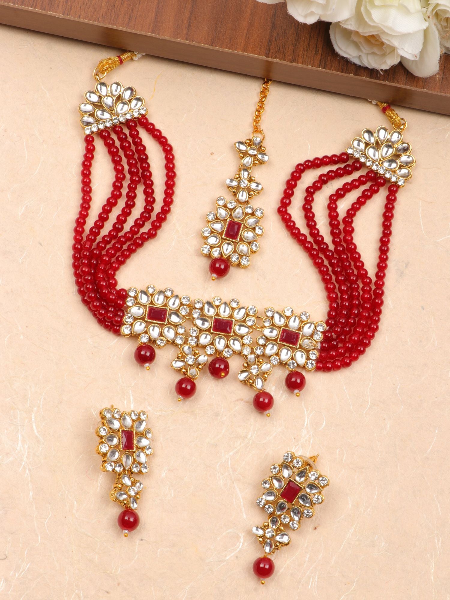 Kundan Pearl Choker Necklace, earrings, Tikka Set for Every Occassion