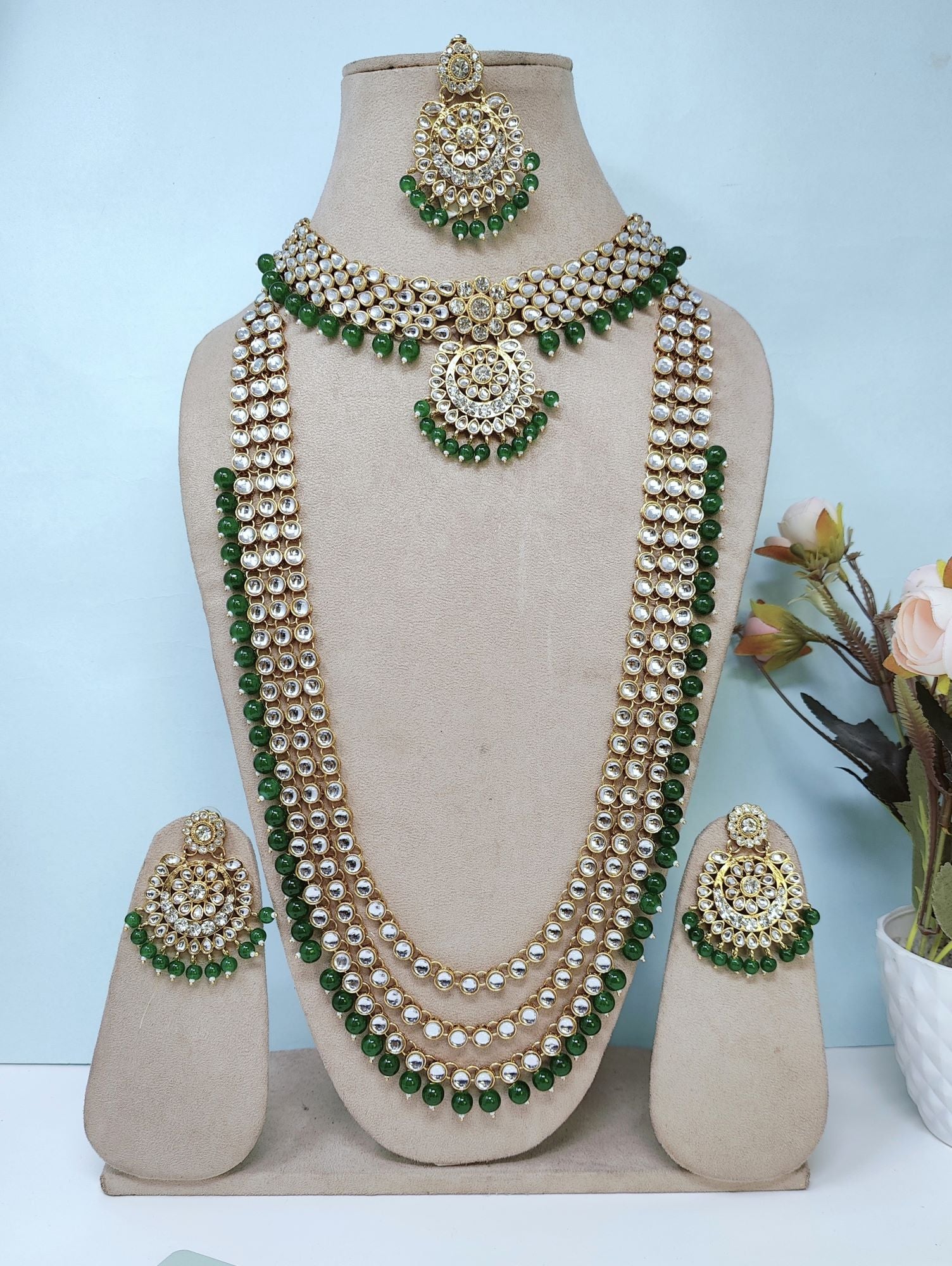 Green Kundan Bridal Jewellery Set for Women, Girls
