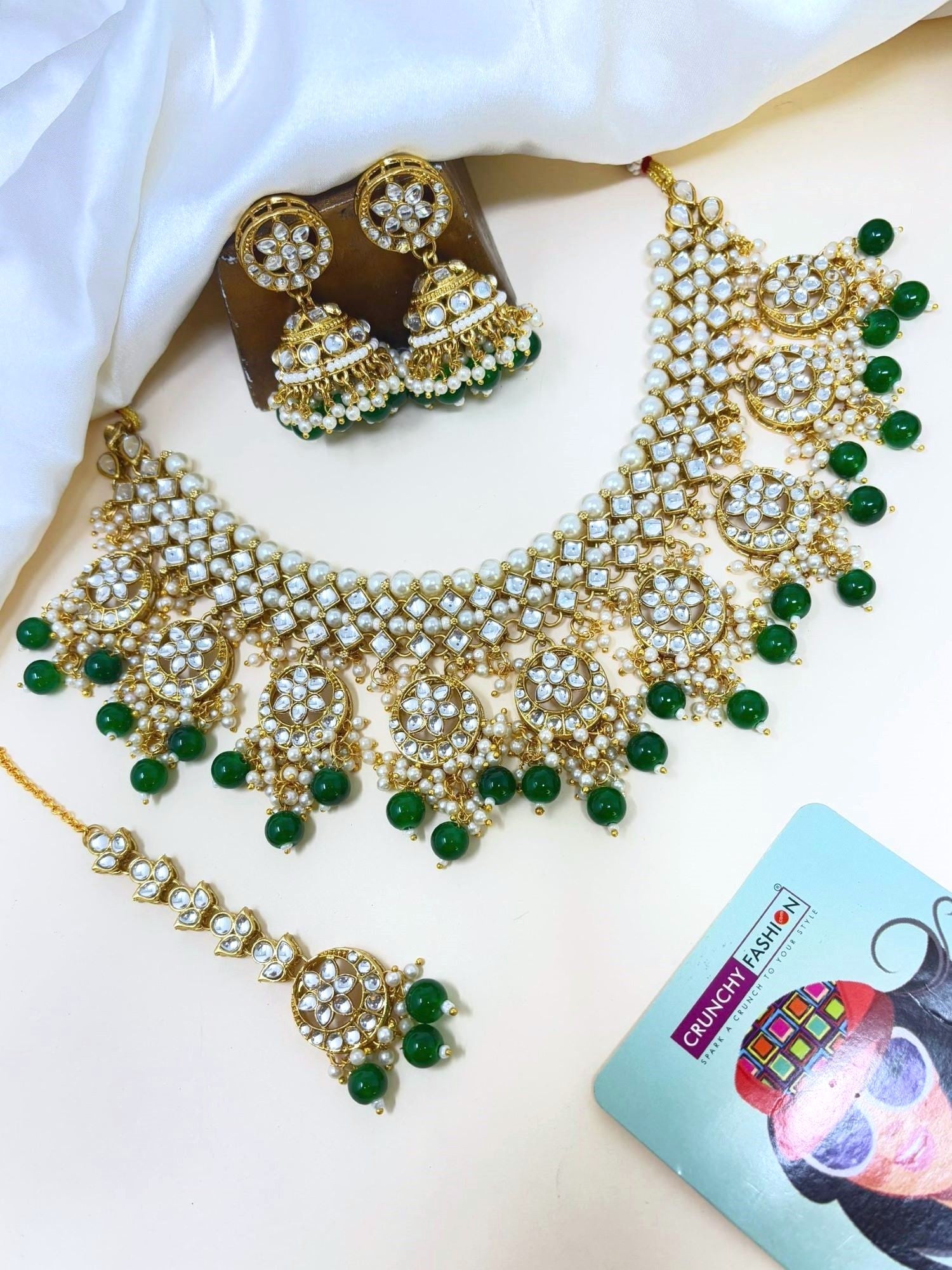 Green Pearls Kundan Choker Necklace Set Jewellery Set for Women