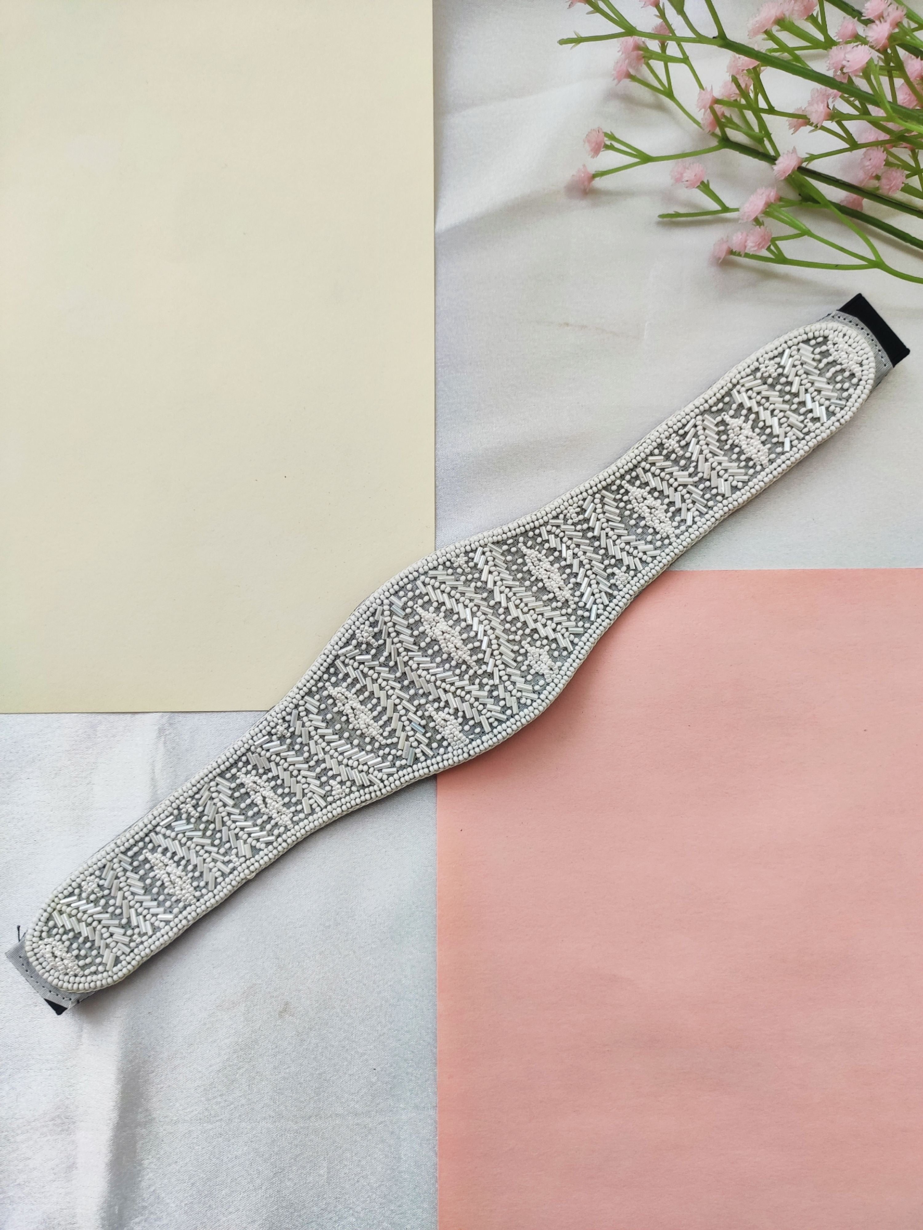 White Handmade Kamarband Sequins Waist Belt for Women Girls