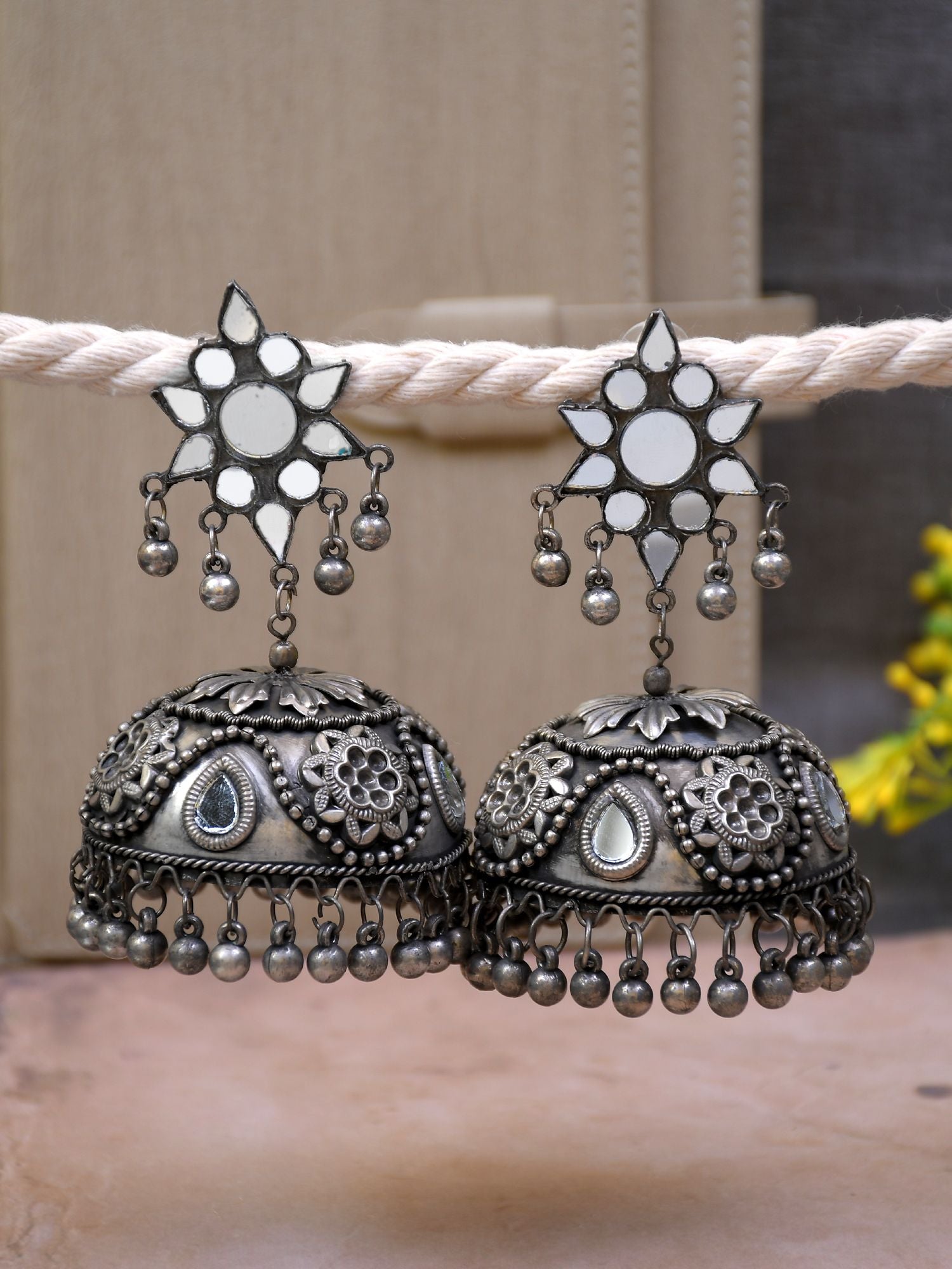 Anam Oxidised Silver Banjara Jhumka Earrings For Women