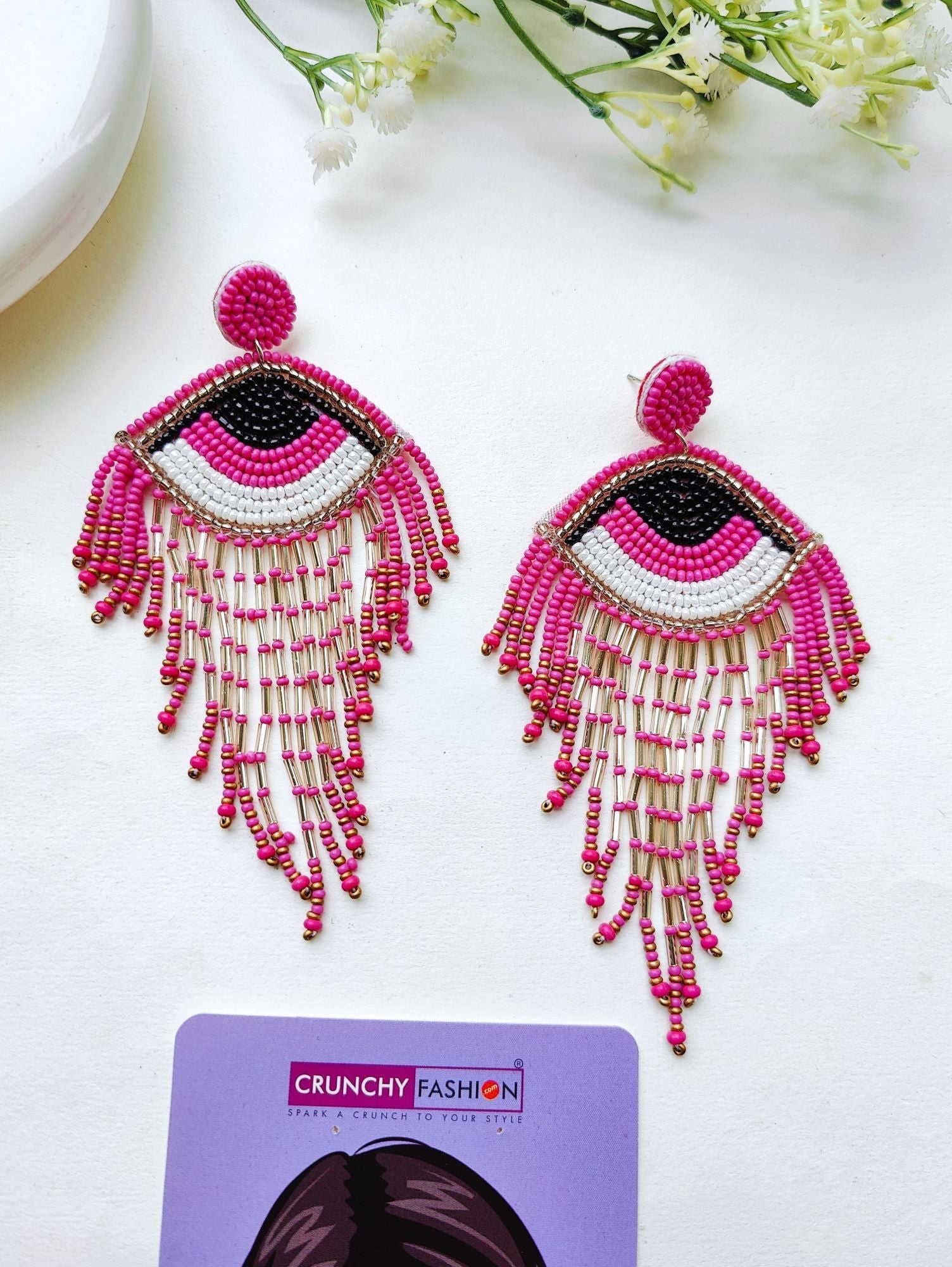 Pink Gold Handmade Beaded Earrings Quirky Jewellery for Women and Girls