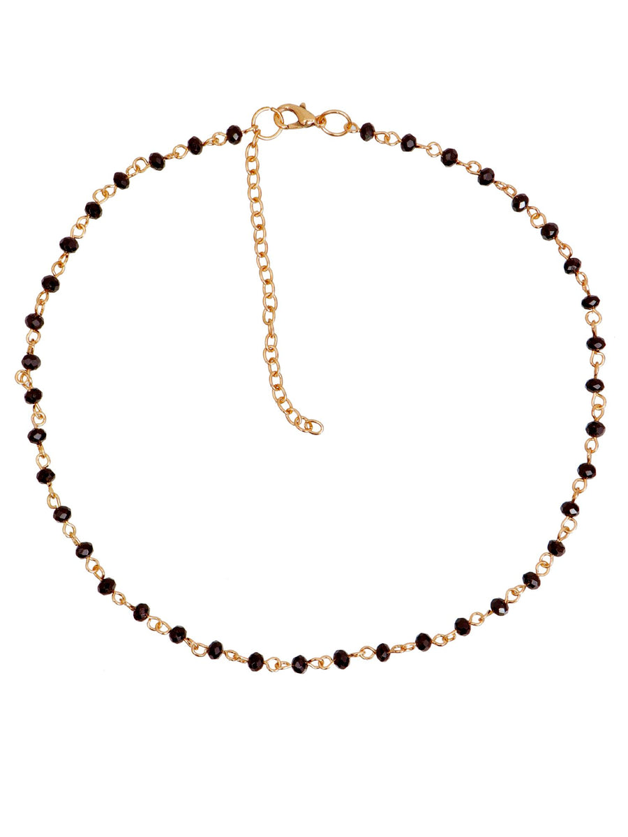 Color Cord Pearl Choker Necklace - Black