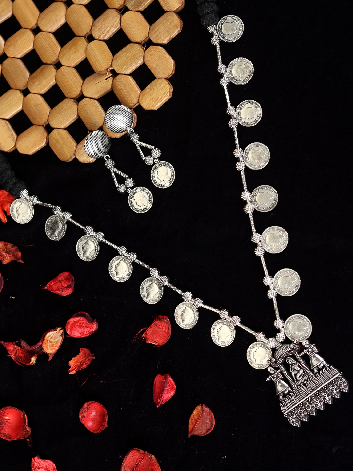 Meera Oxidized Silver Jewellry Set- Oxidized Silver Coin Banjara Necklace Set for Women