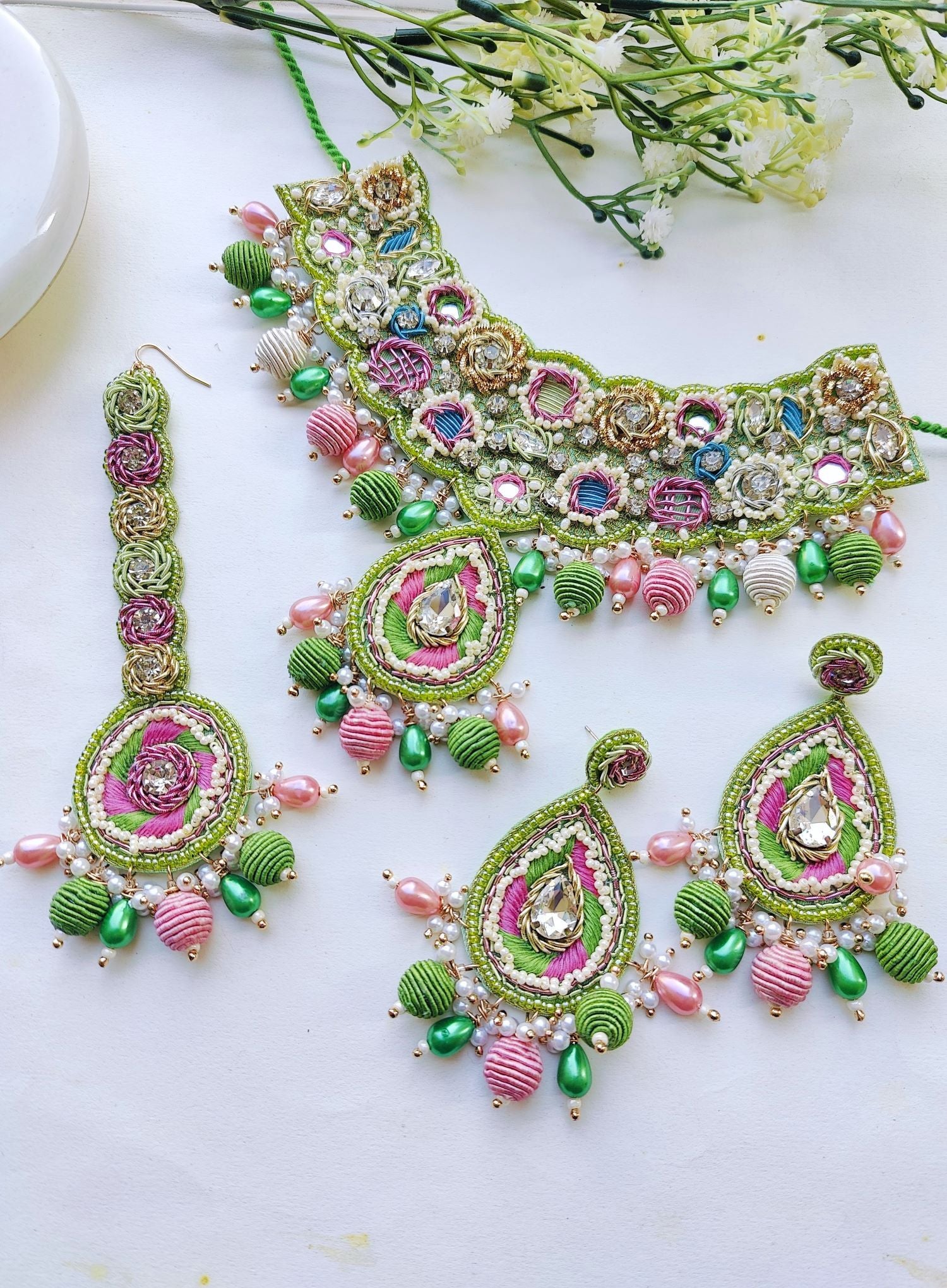 Radiant Yellow Floral Handmade Haldi-Mehndi Jewellery Set