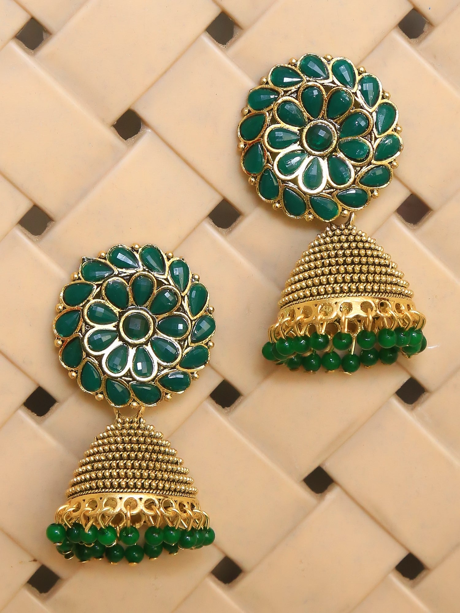 Gold Plated Green Jhumka Earrings1