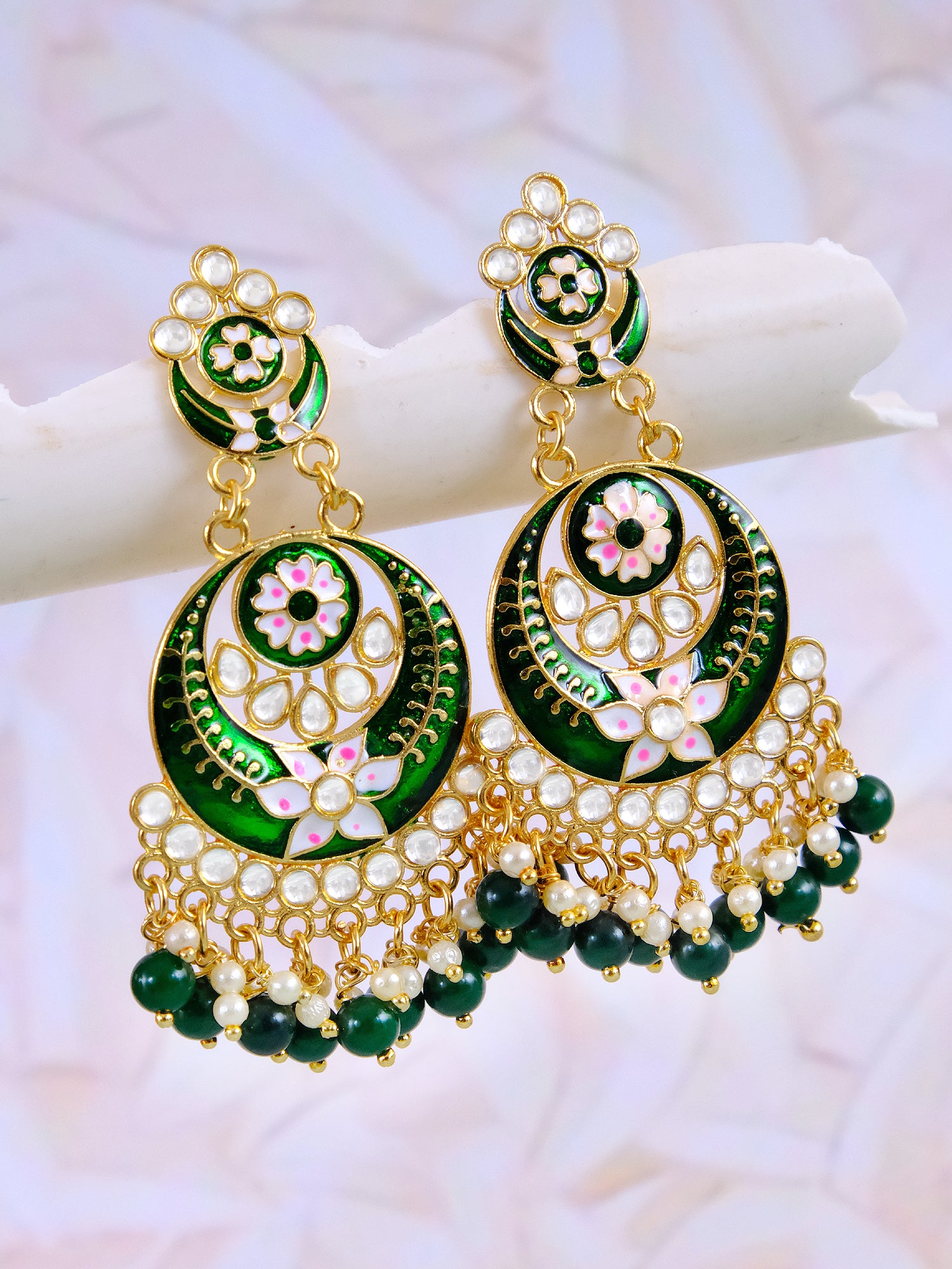 Elegant Gold Plated Traditional Indian Meenakari Earrings