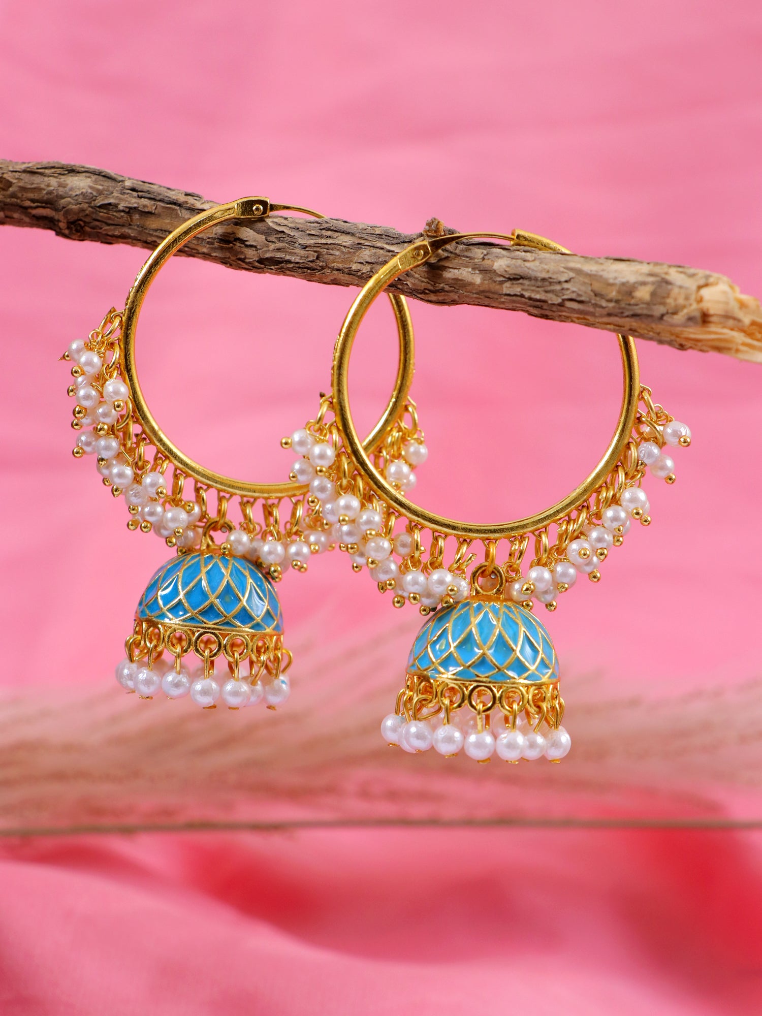 Gold Plated Hoop Meenakri Blue Earrings Gorgeous Jhumka for Sky