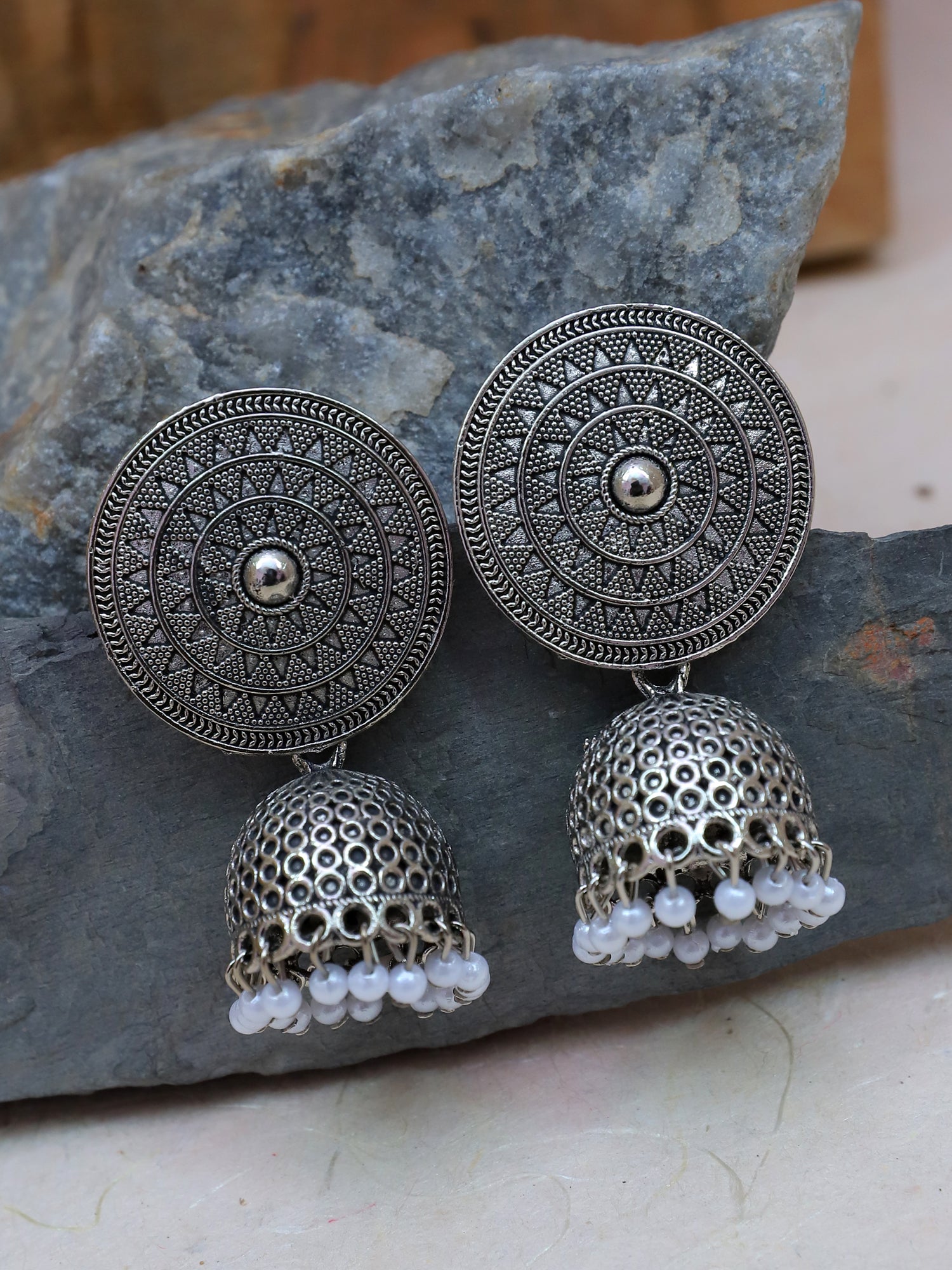 Buy New Oxidised German Silver Round Jhumka Earrings for Women RAE1552