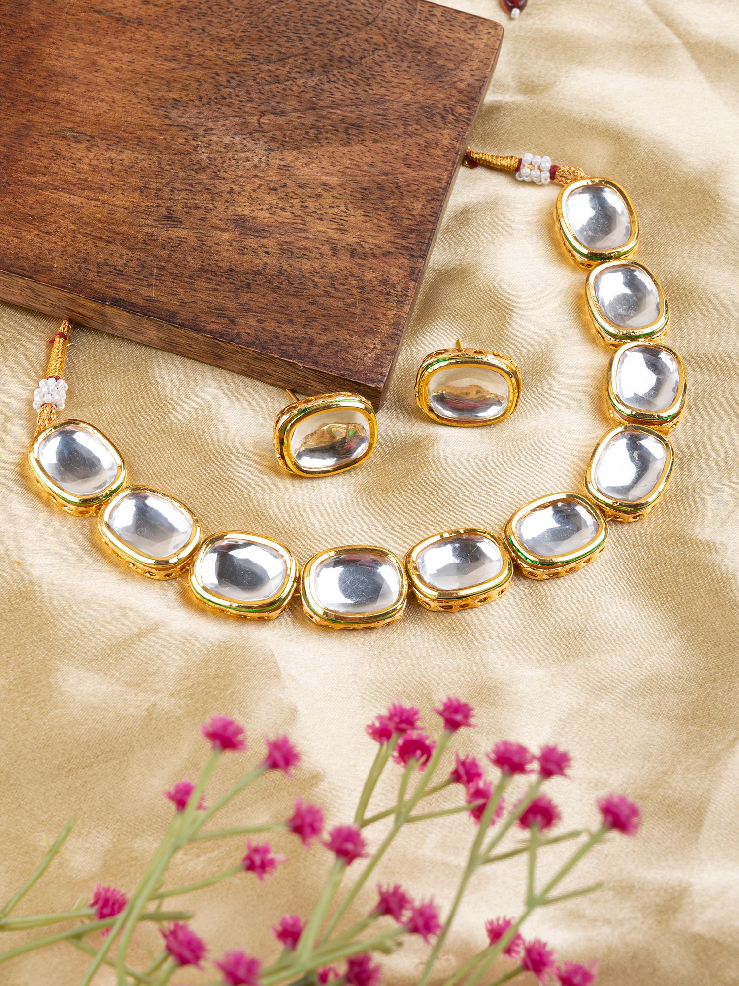 Gold Plated Reversible Kundan Choker Necklace Set Ethnic Floral Kundan Jewellery