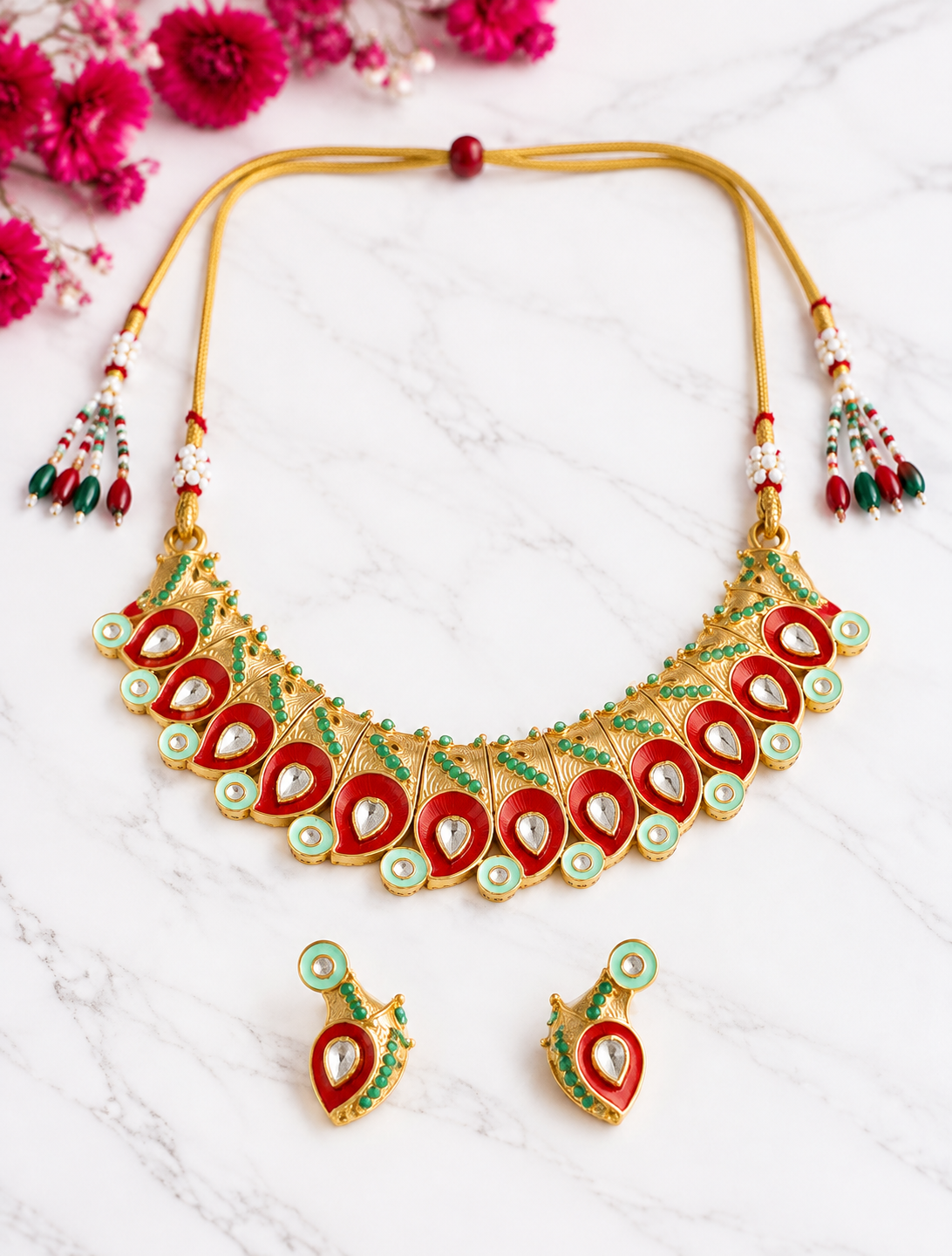 Traditional Gold Plated Kundan Choker Necklace & Stud Earrings Set