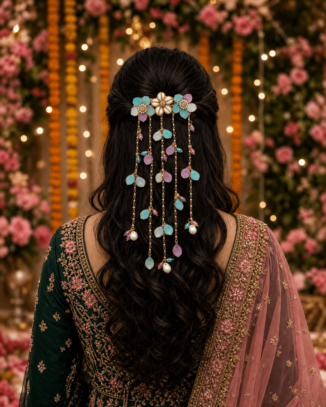 Powder Blue Floral Hair Accessory for Haldi Carnival