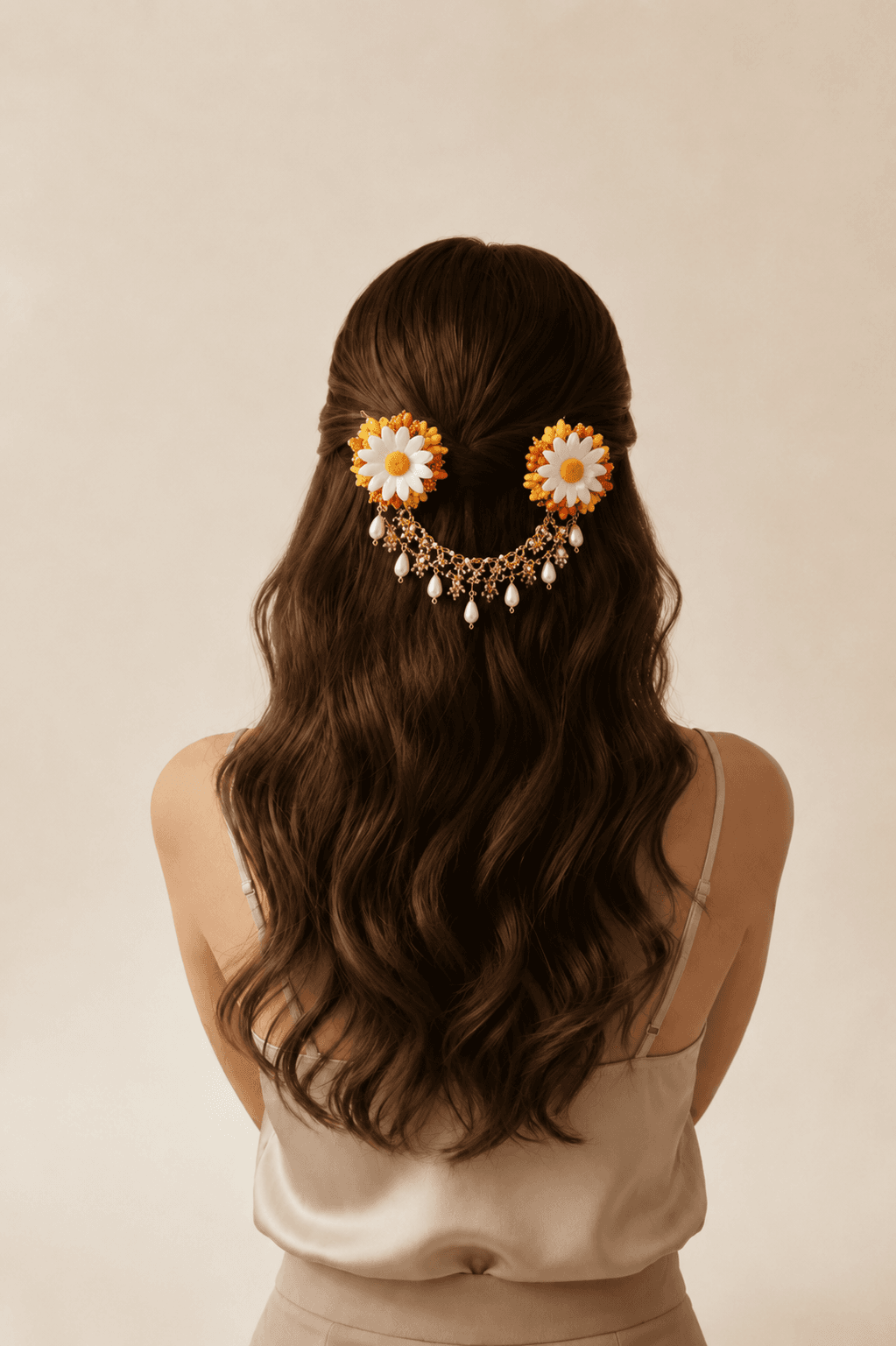 Yellow-Orange Bridal Flower Hair Accessories for Haldi Mehndi