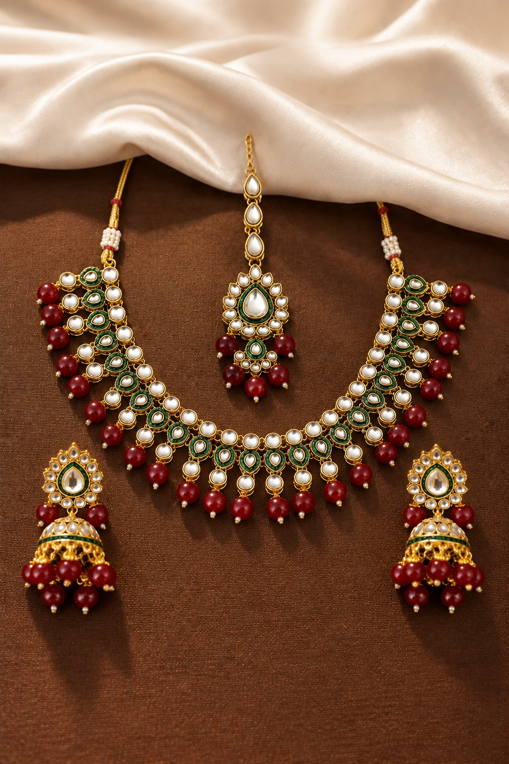 Beautifully Unique Green Meenakari Ethnic | Kundan Necklace Set for Weddings