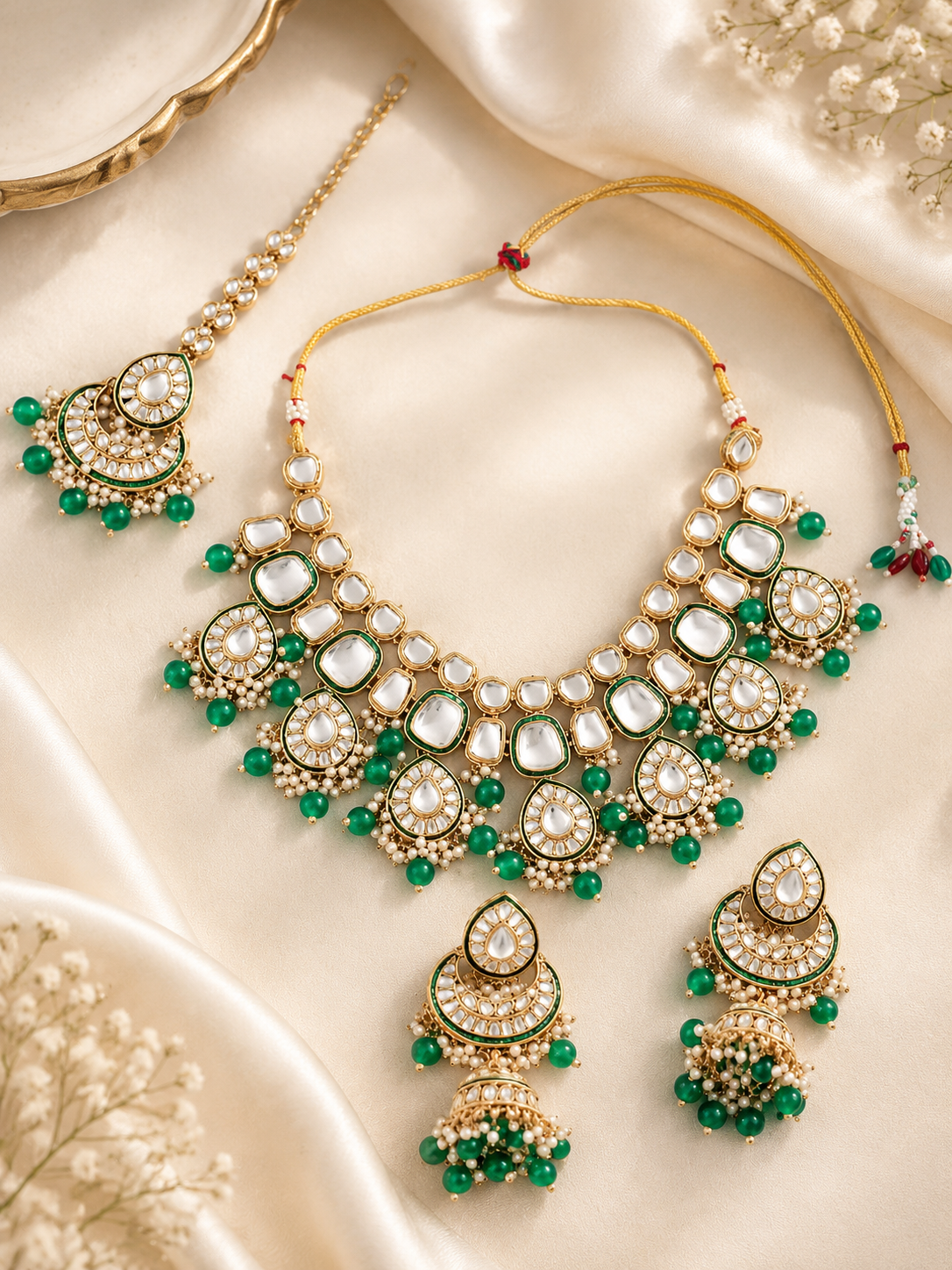 Regal Elegance Kundan Festive Necklace Set with Jhumka & Tikka