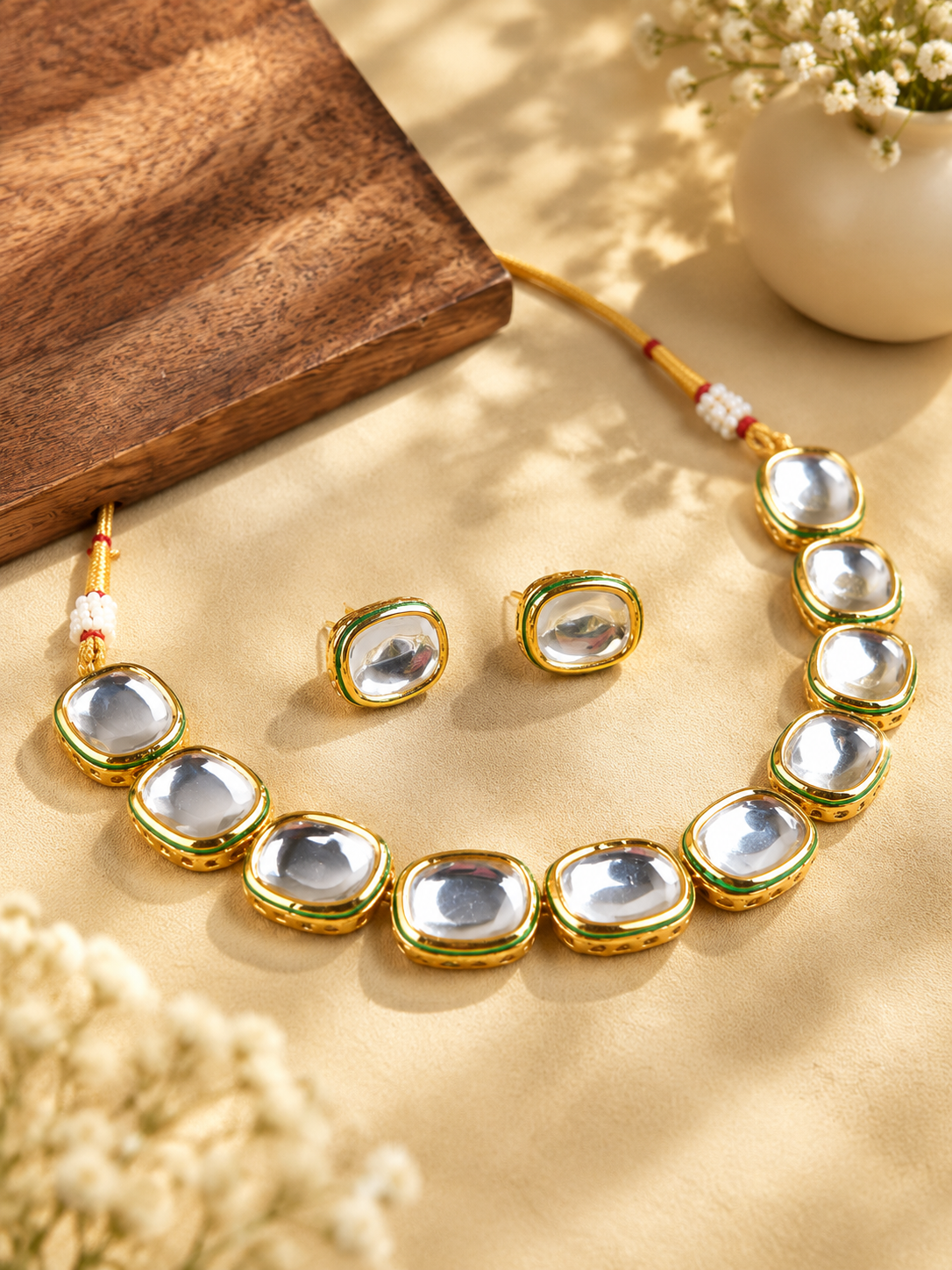 Gold Plated Reversible Kundan Choker Necklace Set - Ethnic Floral Kundan Jewellery