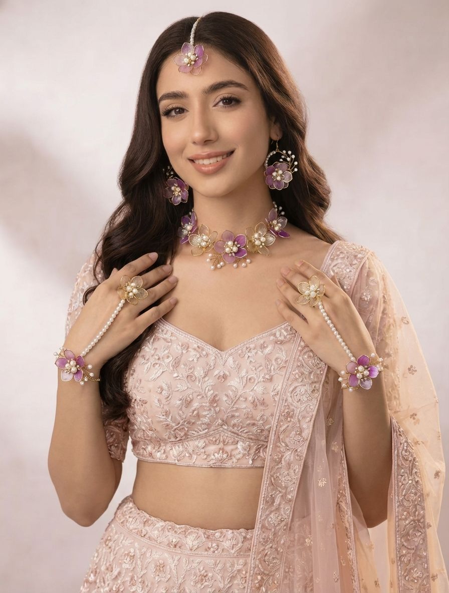 Lavender Acrylic Flowers Carnival Jewelry Set for Brides