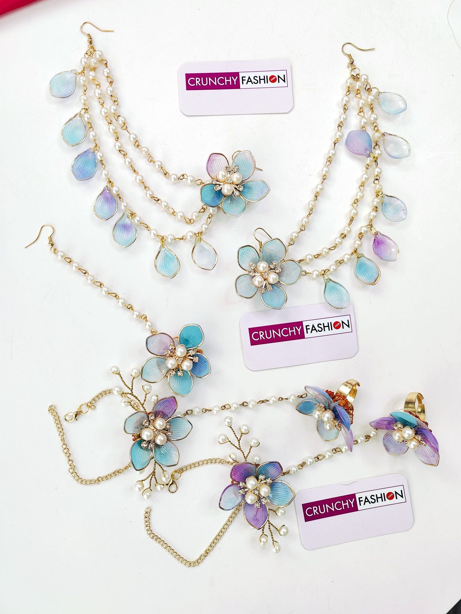 Powder blue floral resin jewellery set, handmade for brides, perfect for haldi or mehandi ceremonies