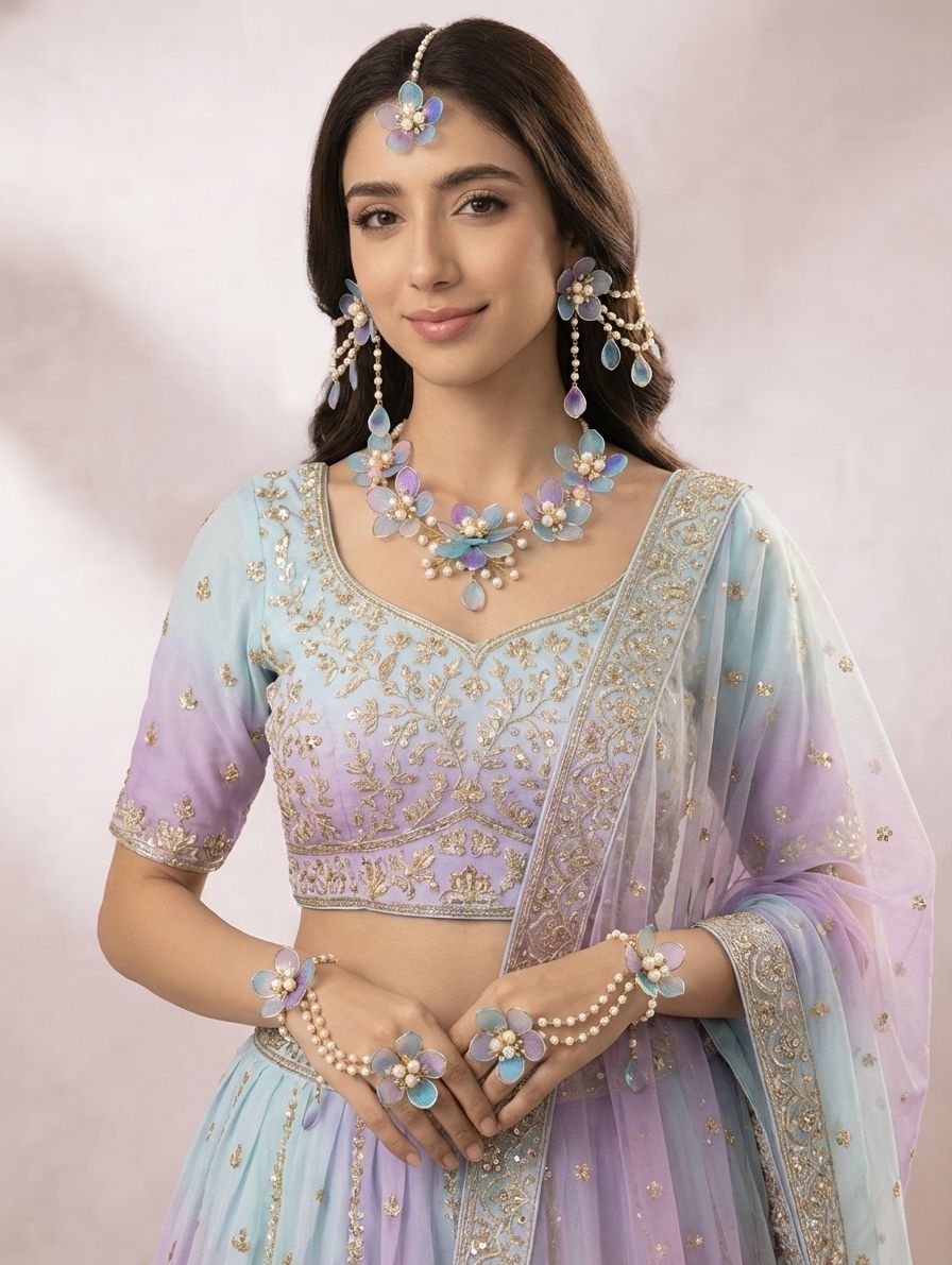 Powder Blue Floral  Carnival Jewellery Set
