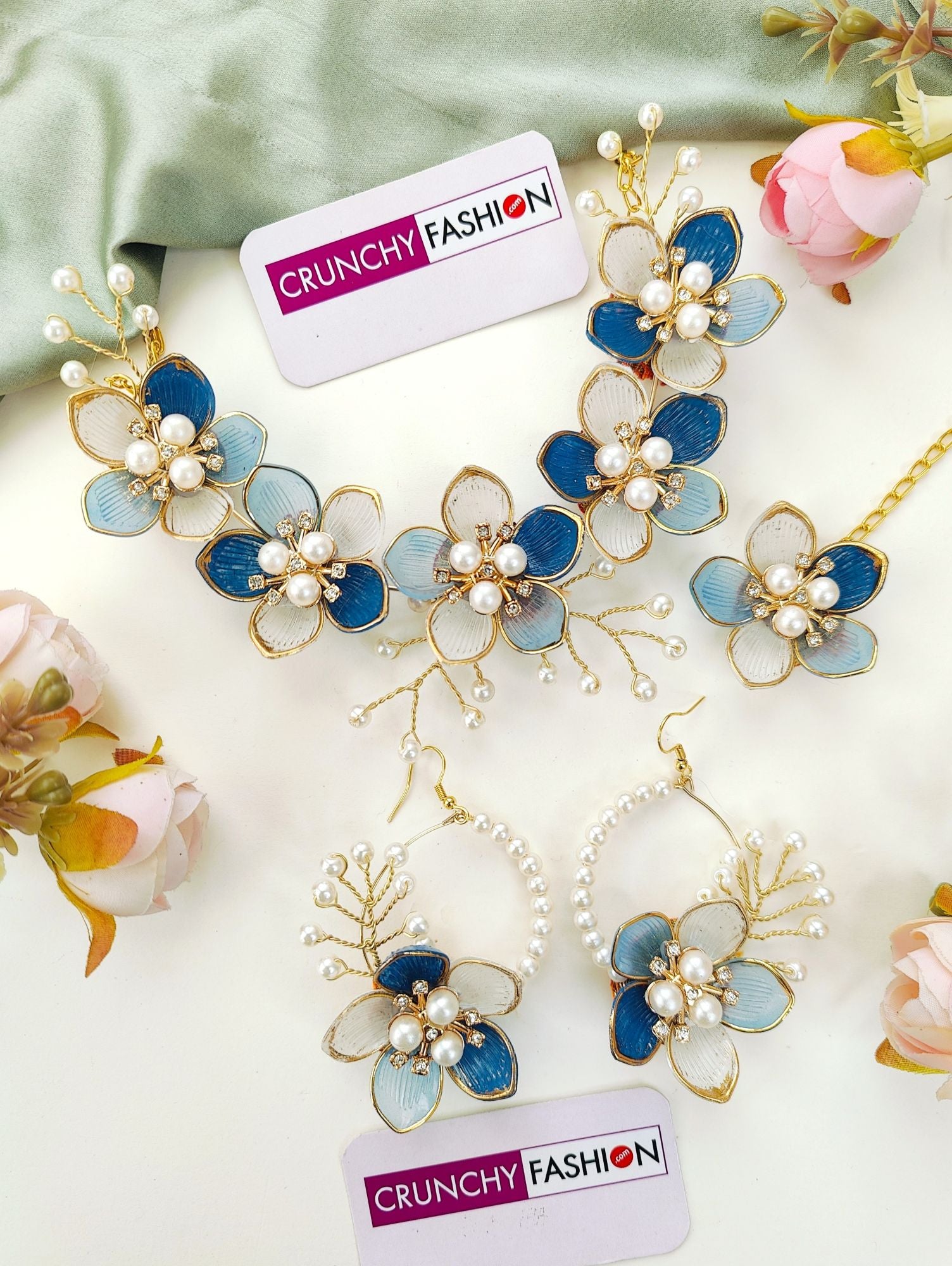 Blue Floral Acrylic Carnival Jewelry Set for Brides