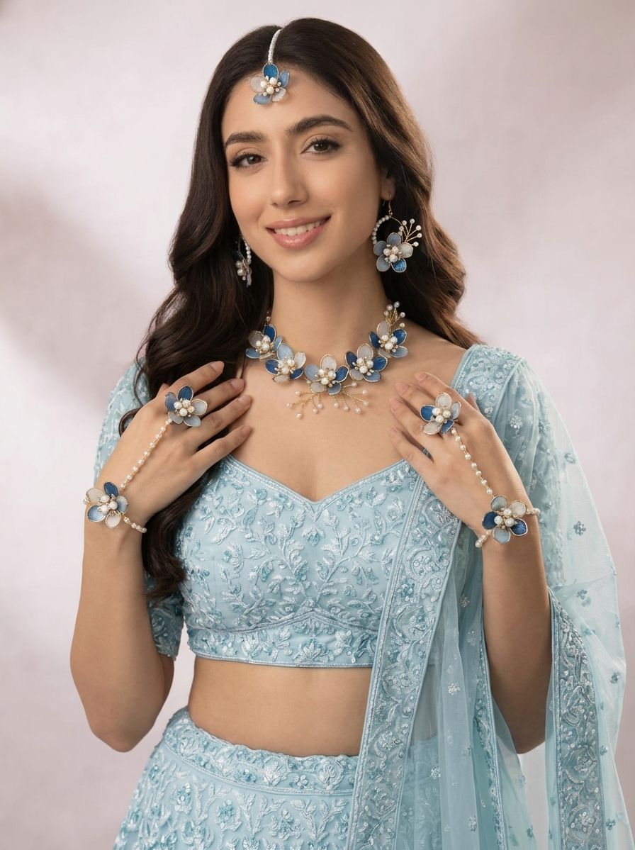 Blue Floral Acrylic Carnival Jewelry Set for Brides