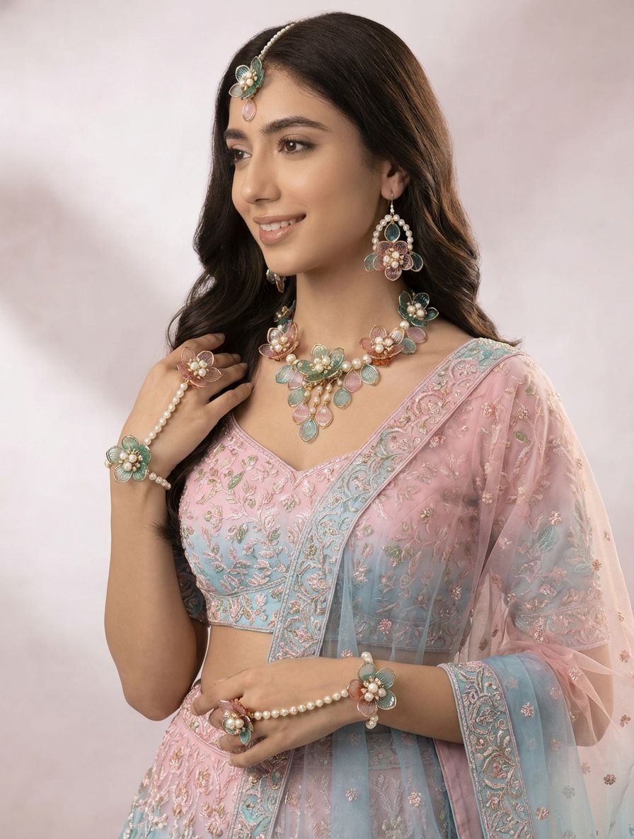 Sky-Blue Acrylic Floral Carnival Jewellery Set for Brides