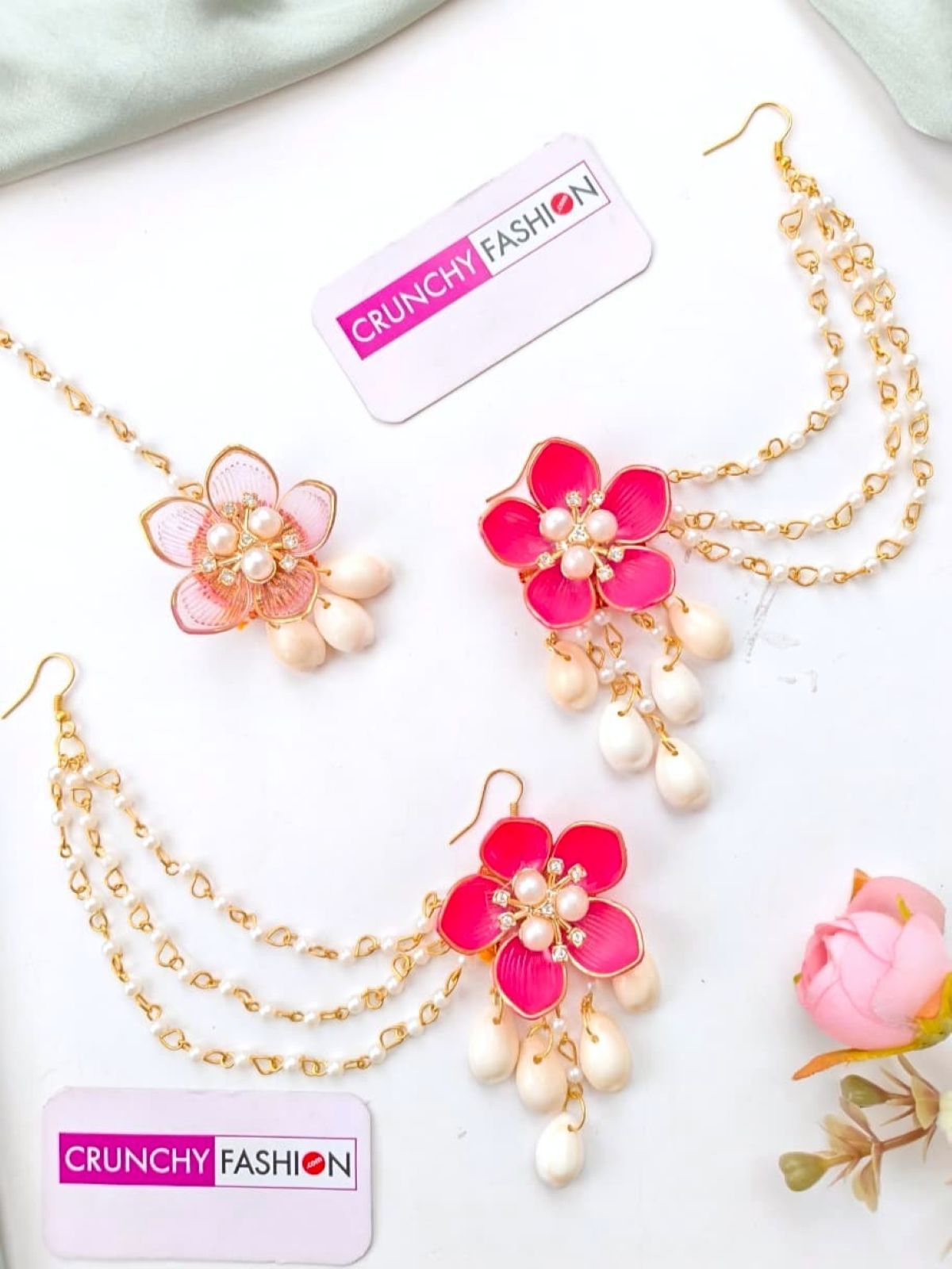 Handmade pink floral resin bridal jewellery set, ideal for haldi and mehndi ceremonies