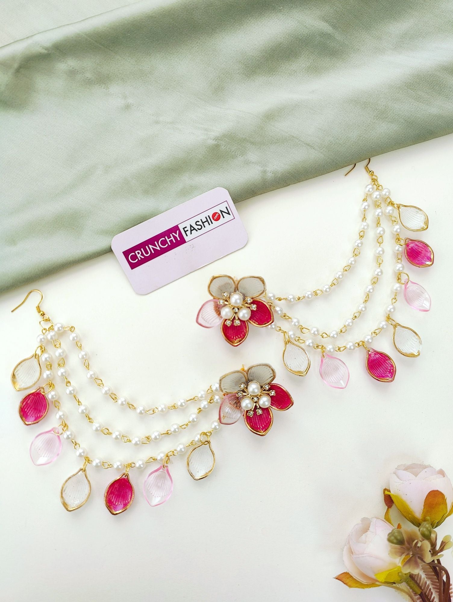 Handcrafted green-pink floral resin bridal jewellery set with gold plating, ideal for haldi-mehndi ceremonies in 2025