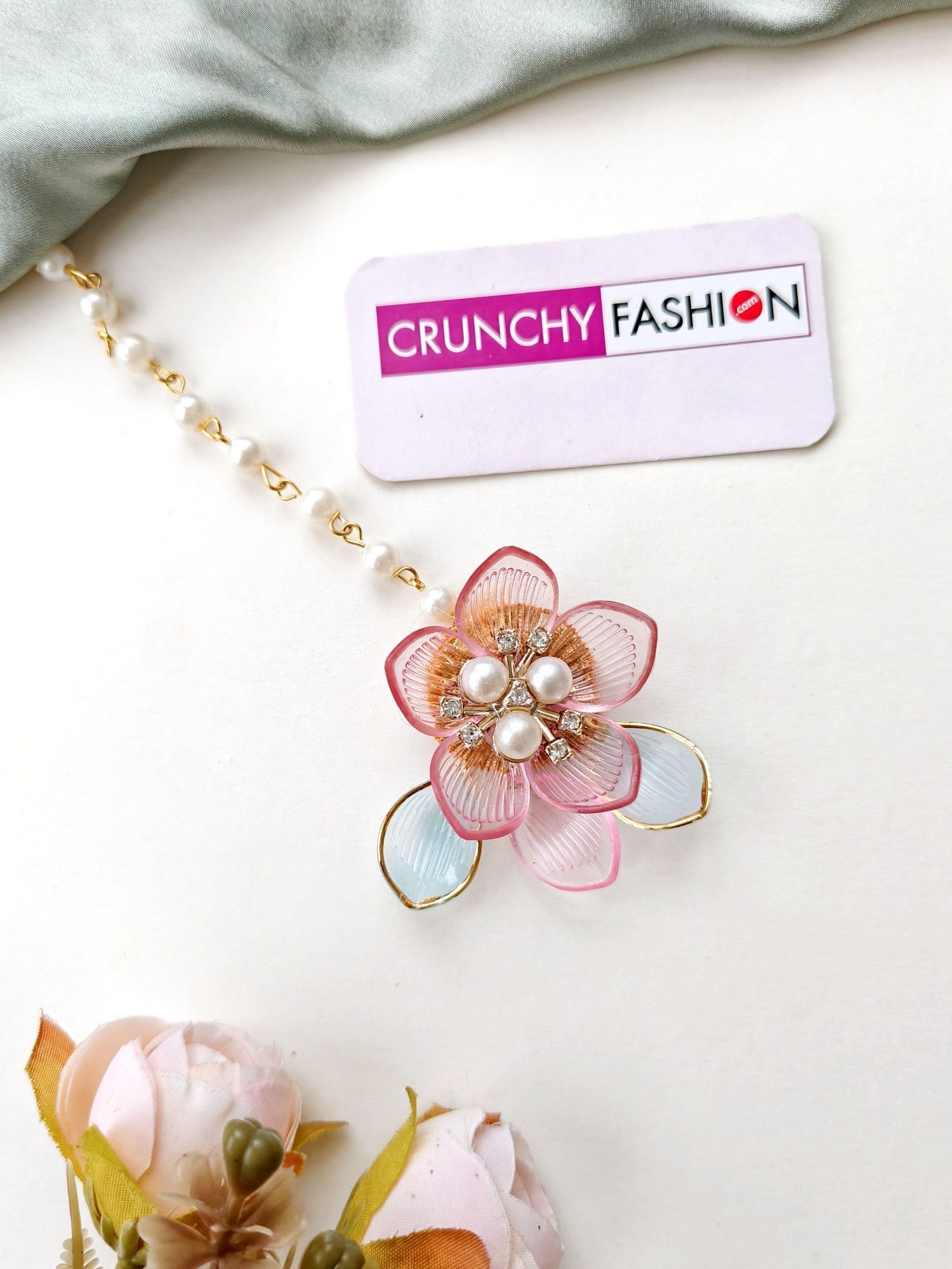 Powder Blue Resin Floral Jewellery Set with Baby Pink Accents, Gold Plating for Women, Weddings | Haldi-Mehndi