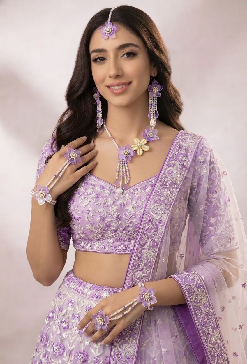 Lavender Flower & Sea Shell Jewellery for Haldi, Mehndi Carnival