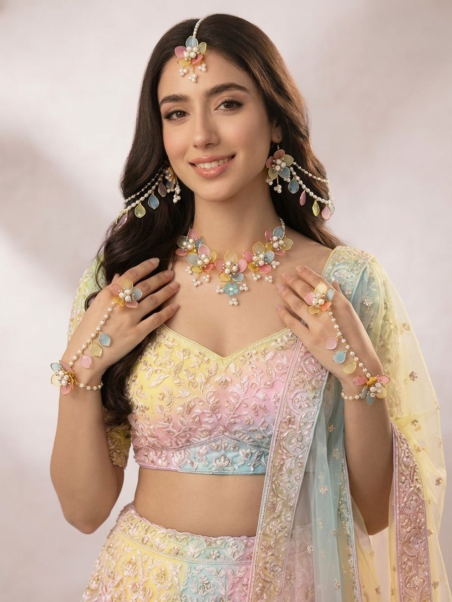 Multicolored Floral Acrylic Carnival Jewelry Set for Brides