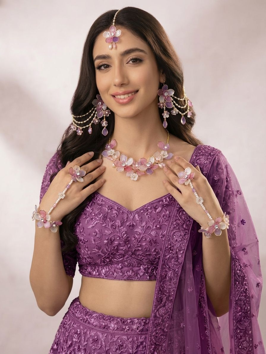 Lavender-Pink Acrylic  Floral Jewellery Set