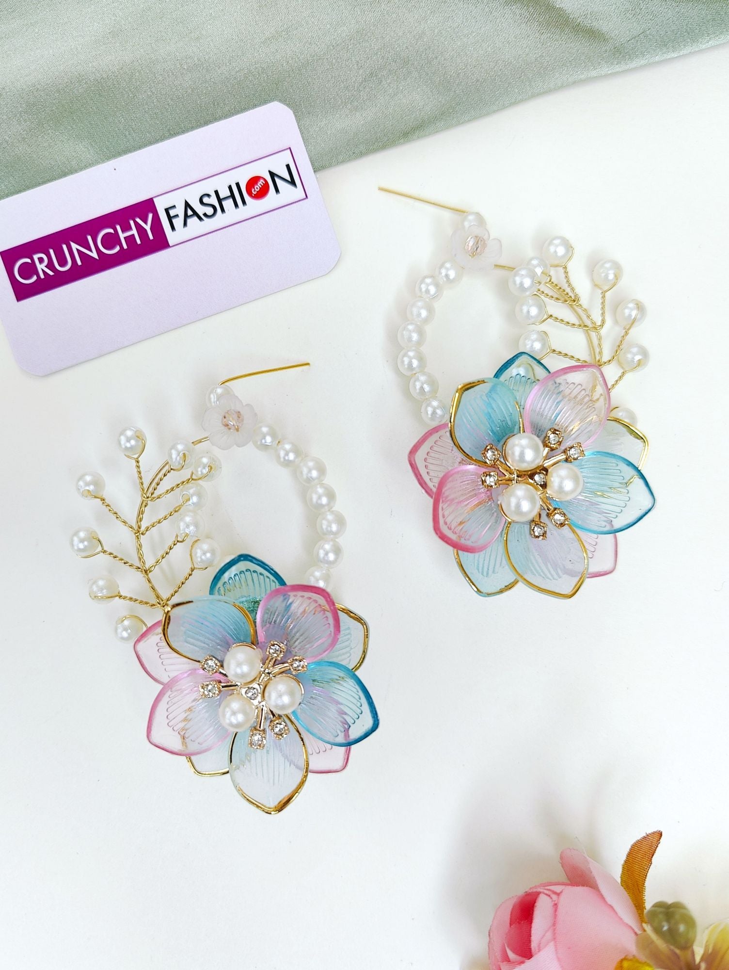 Powder blue, floral-themed, handmade resin carnival bridal jewellery set for women, ideal for wedding, haldi and mehndi ceremony, 2025 collection