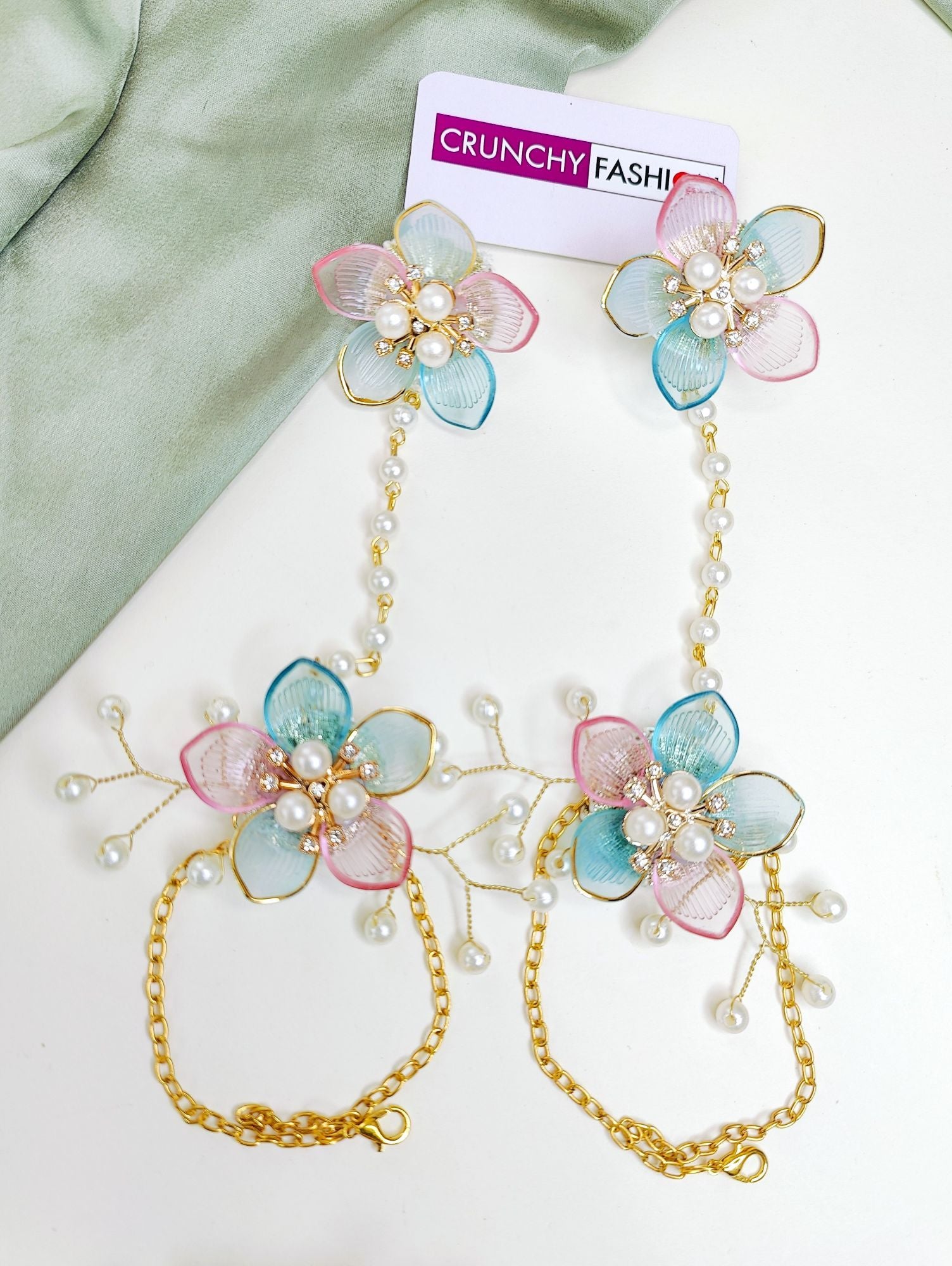 Powder blue, floral-themed, handmade resin carnival bridal jewellery set for women, ideal for wedding, haldi and mehndi ceremony, 2025 collection