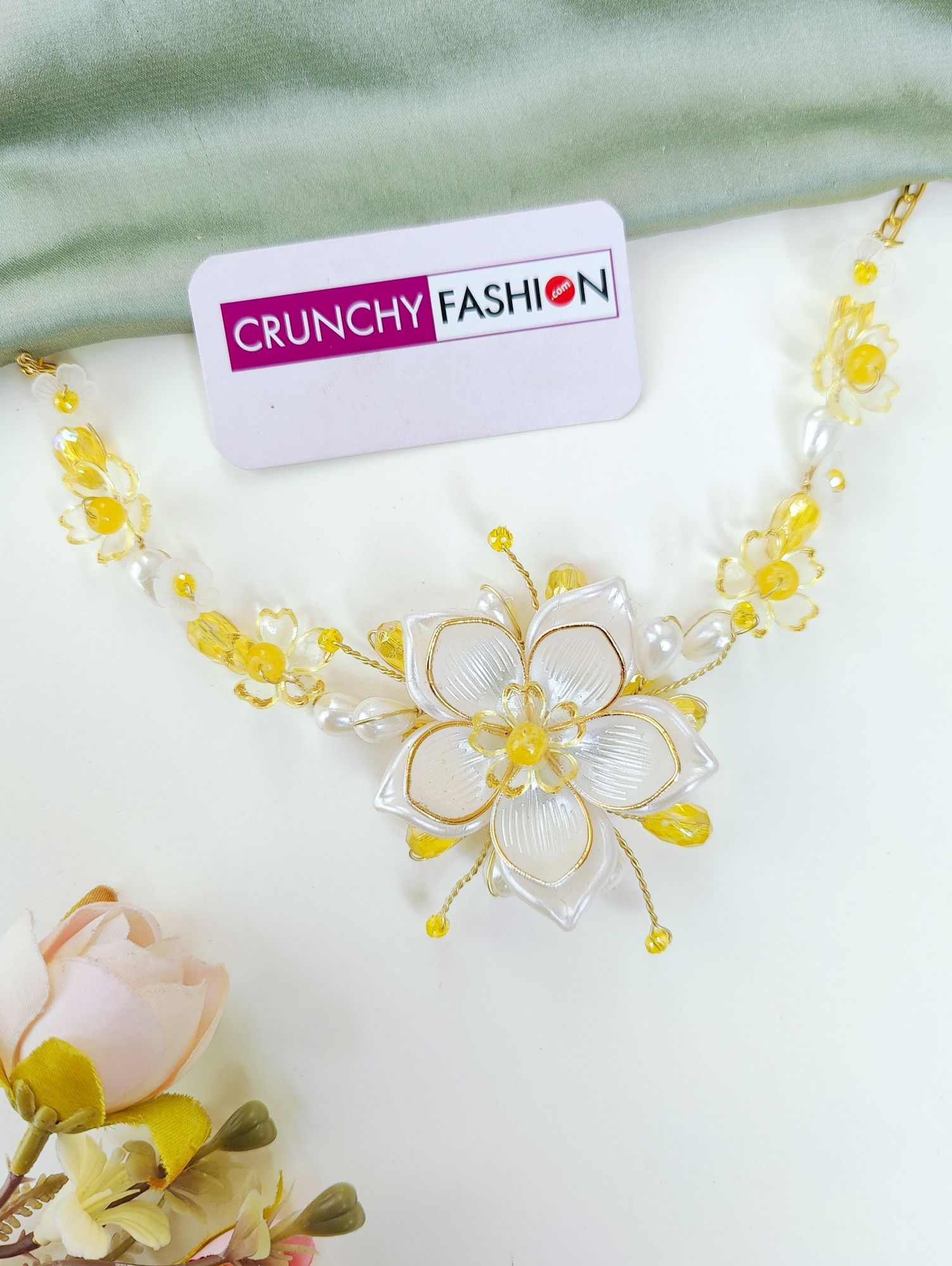 Handmade White-Yellow Floral Jewelry for Haldi-Mehndi Carnivals