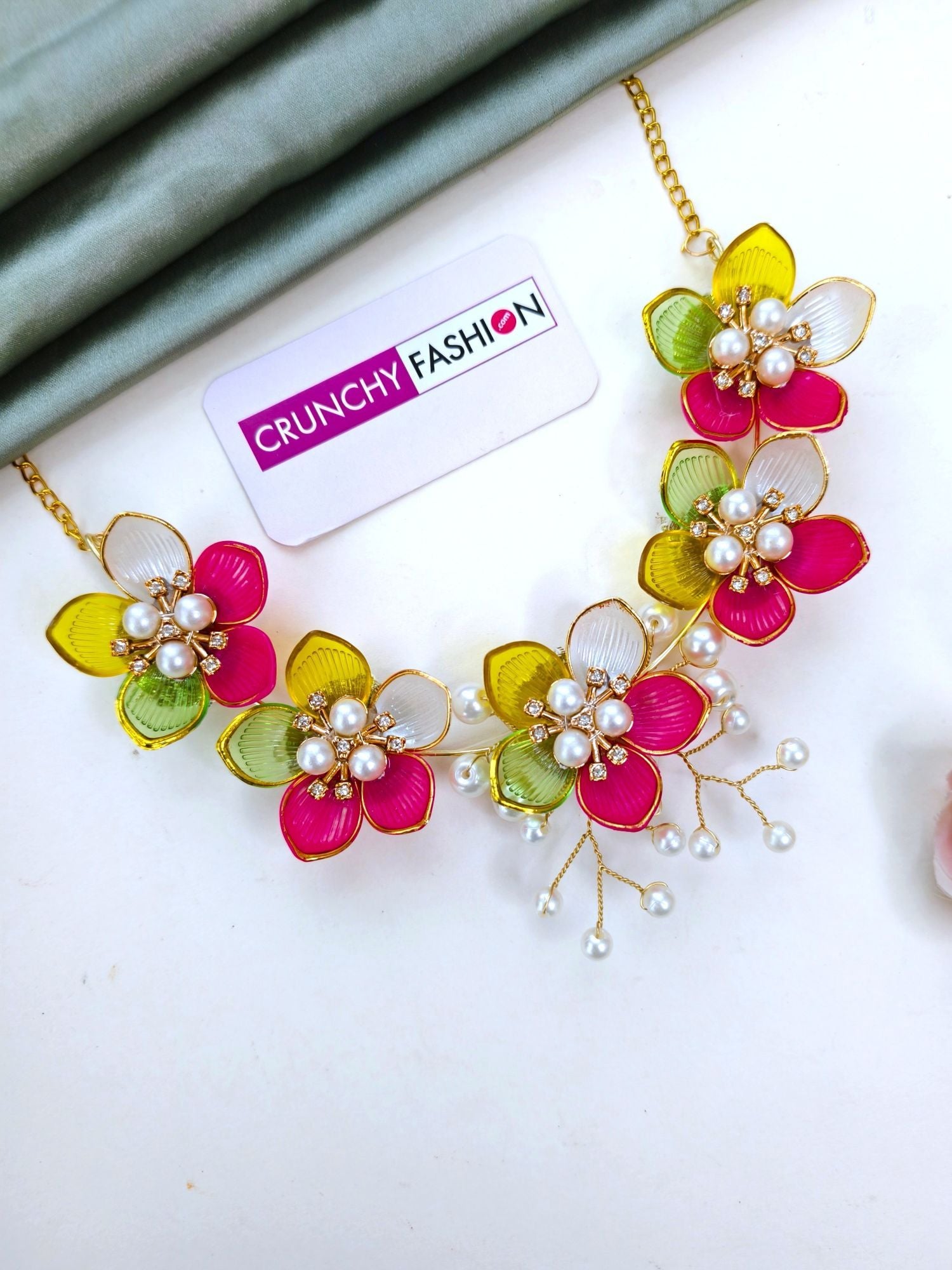 Multicolor Floral Seashell Haldi Bridal Jewelry Set