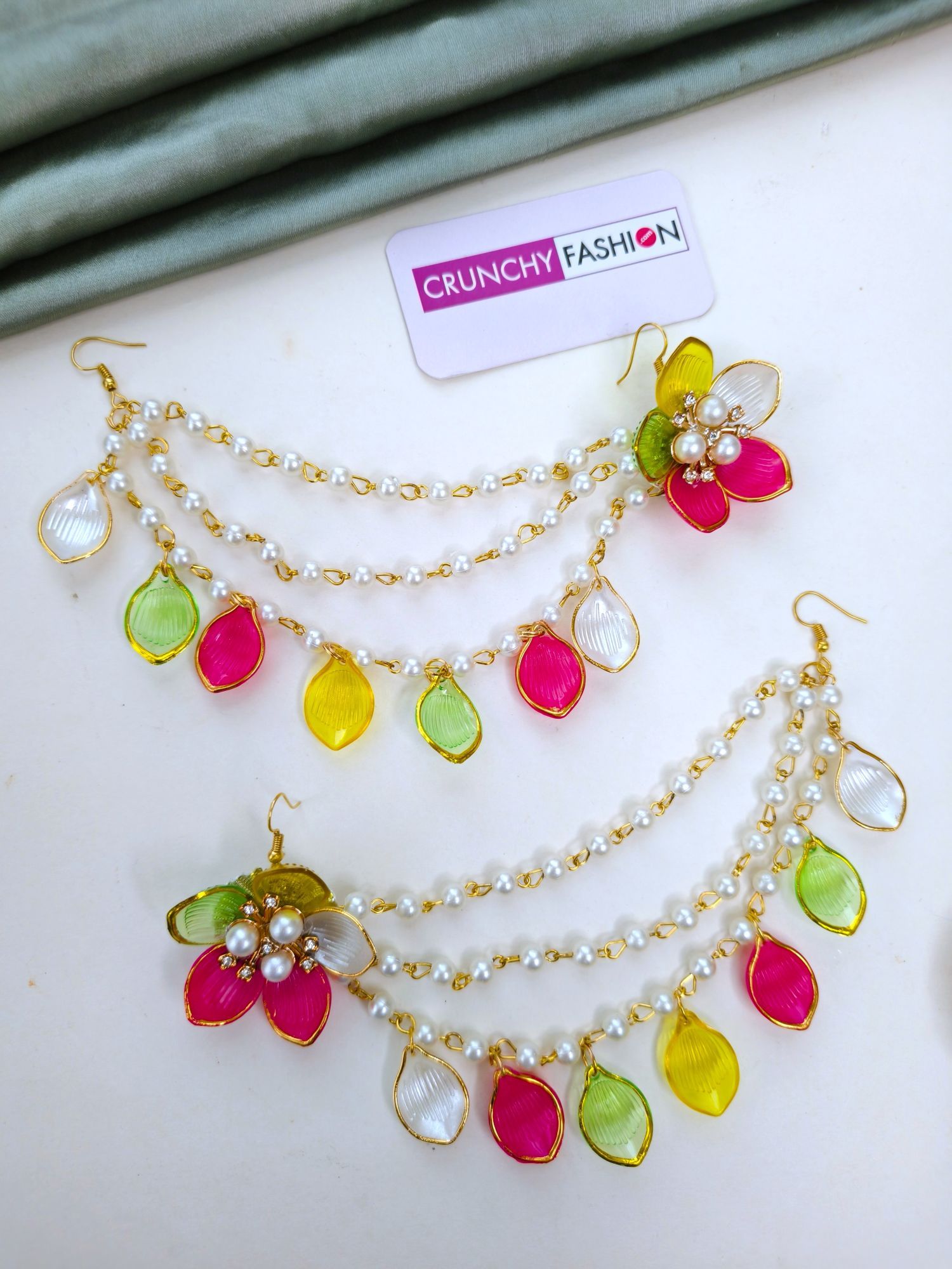 Multicolor Floral Seashell Haldi Bridal Jewelry Set