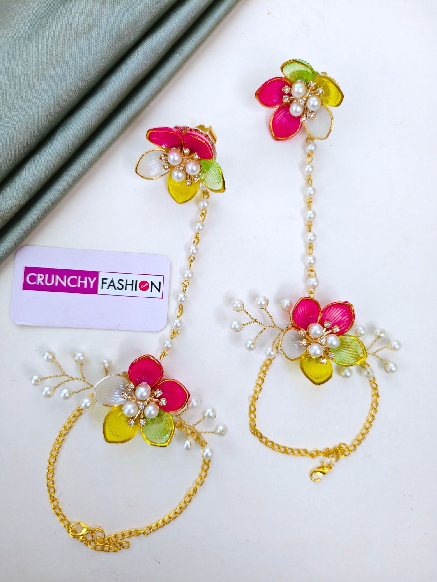 Multicolor Floral Seashell Haldi Bridal Jewelry Set