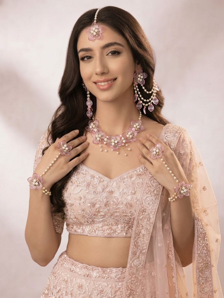 Baby Pink Acrylic Floral Jewellery Set