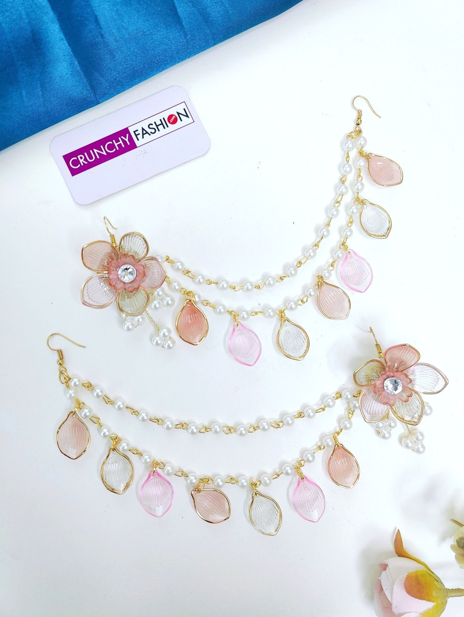 Baby Pink-Peach Floral Hues & SeaShell Bridal Jewelry Set