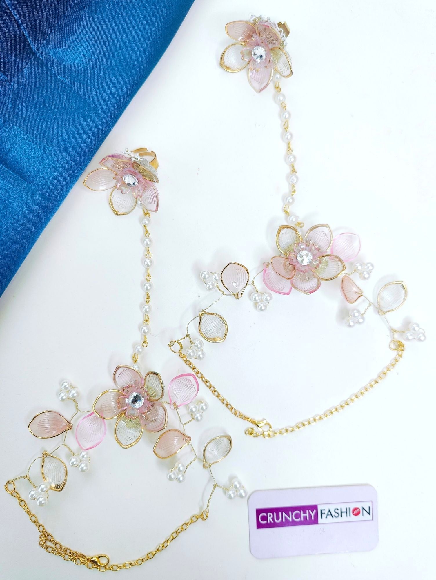 Baby Pink-Peach Floral Hues & SeaShell Bridal Jewelry Set
