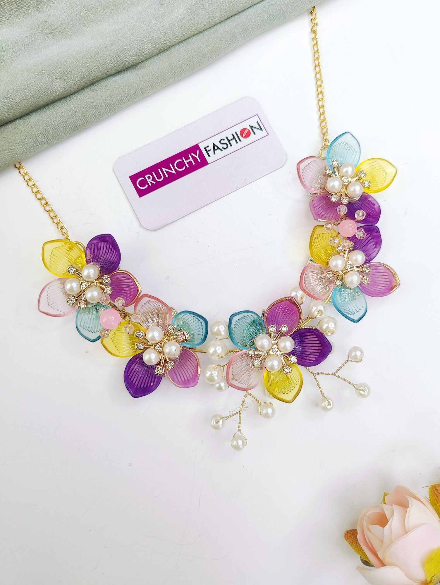 Yellow Lavender Sky Blue Floral & Sea Shell Bridal Haldi Jewellery Set Handmade
